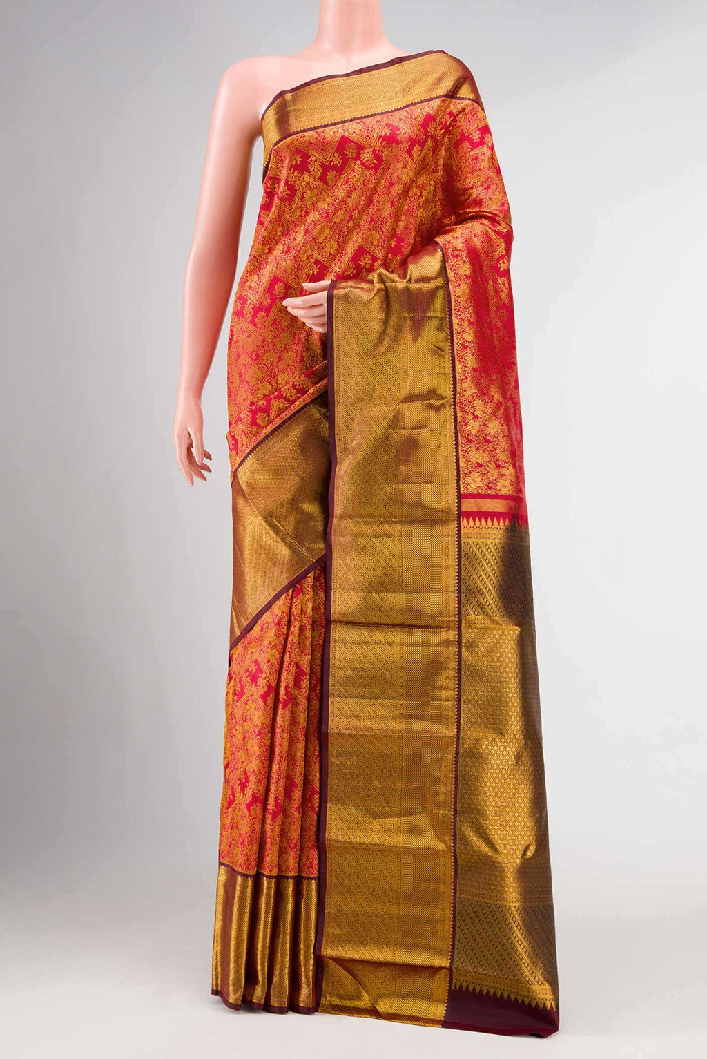 Red Dual Tone Kanchipuram Silk Saree