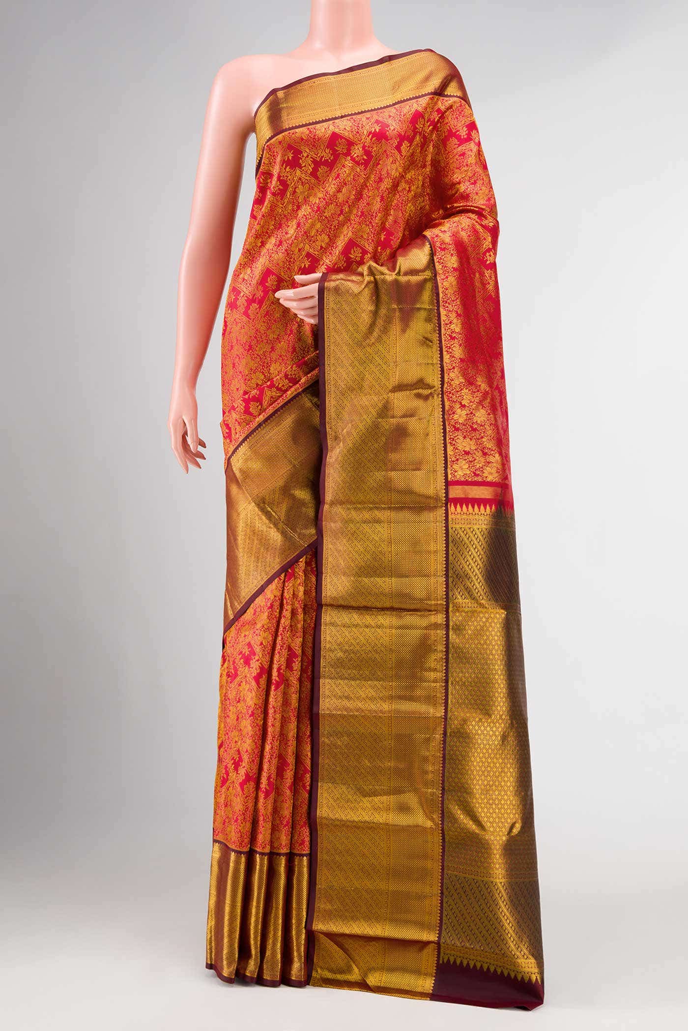 Red Dual Tone Kanchipuram Silk Saree