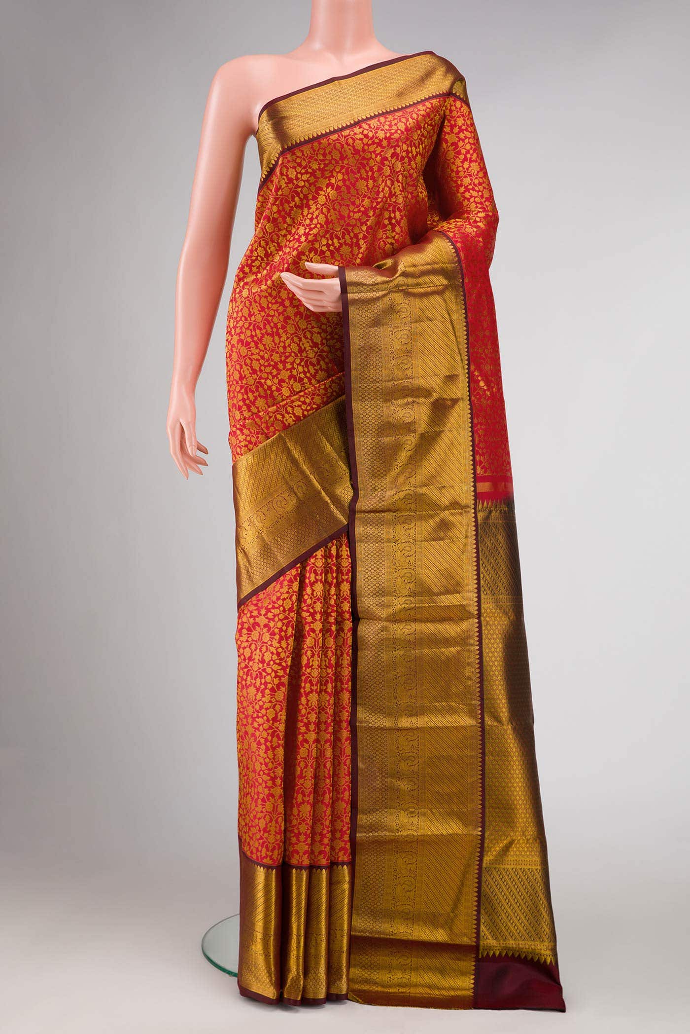 Red Dual Tone Kanchipuram Silk Saree