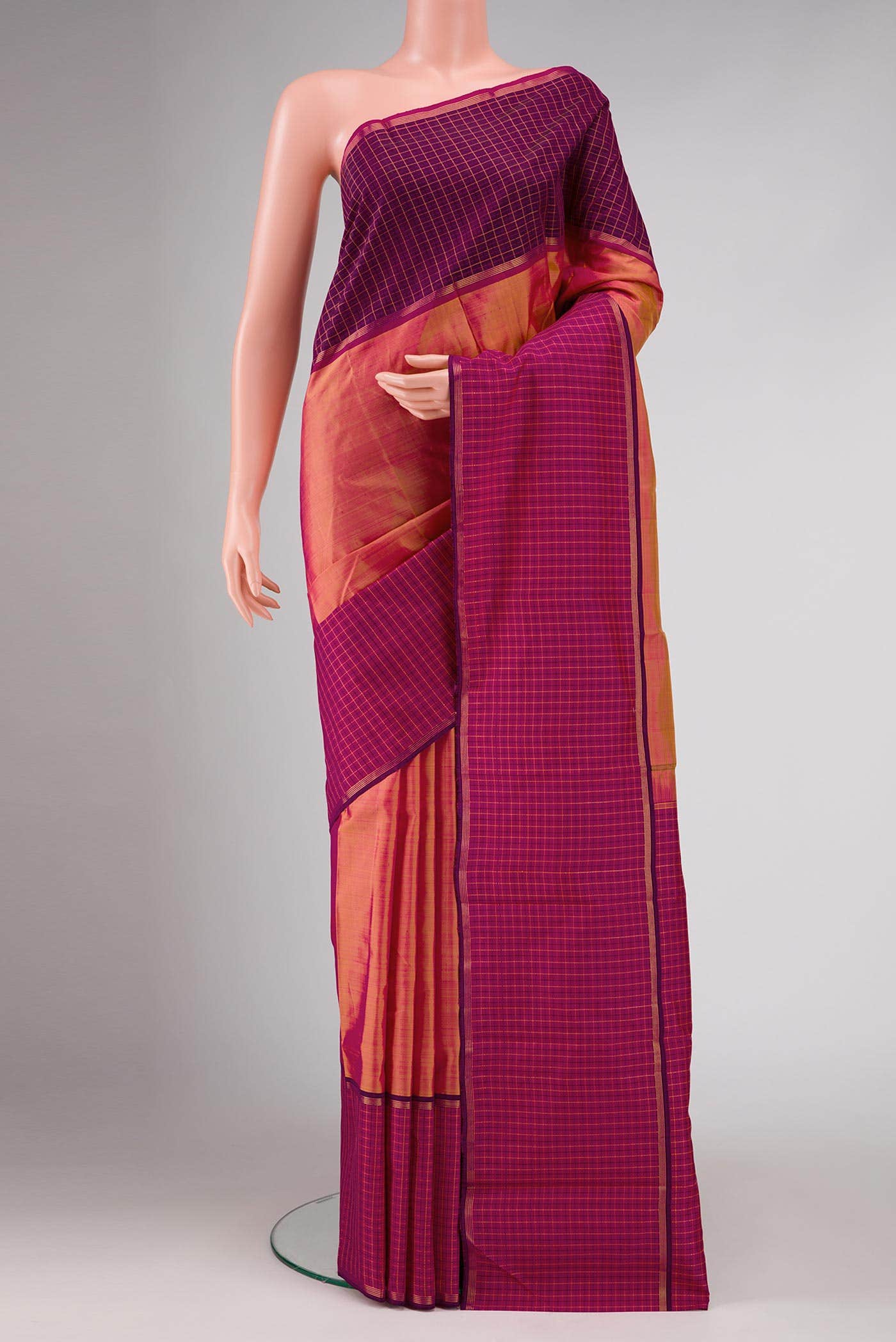 Pure Silk Pure Zari Mustard Dual Tone Kanchipuram Saree