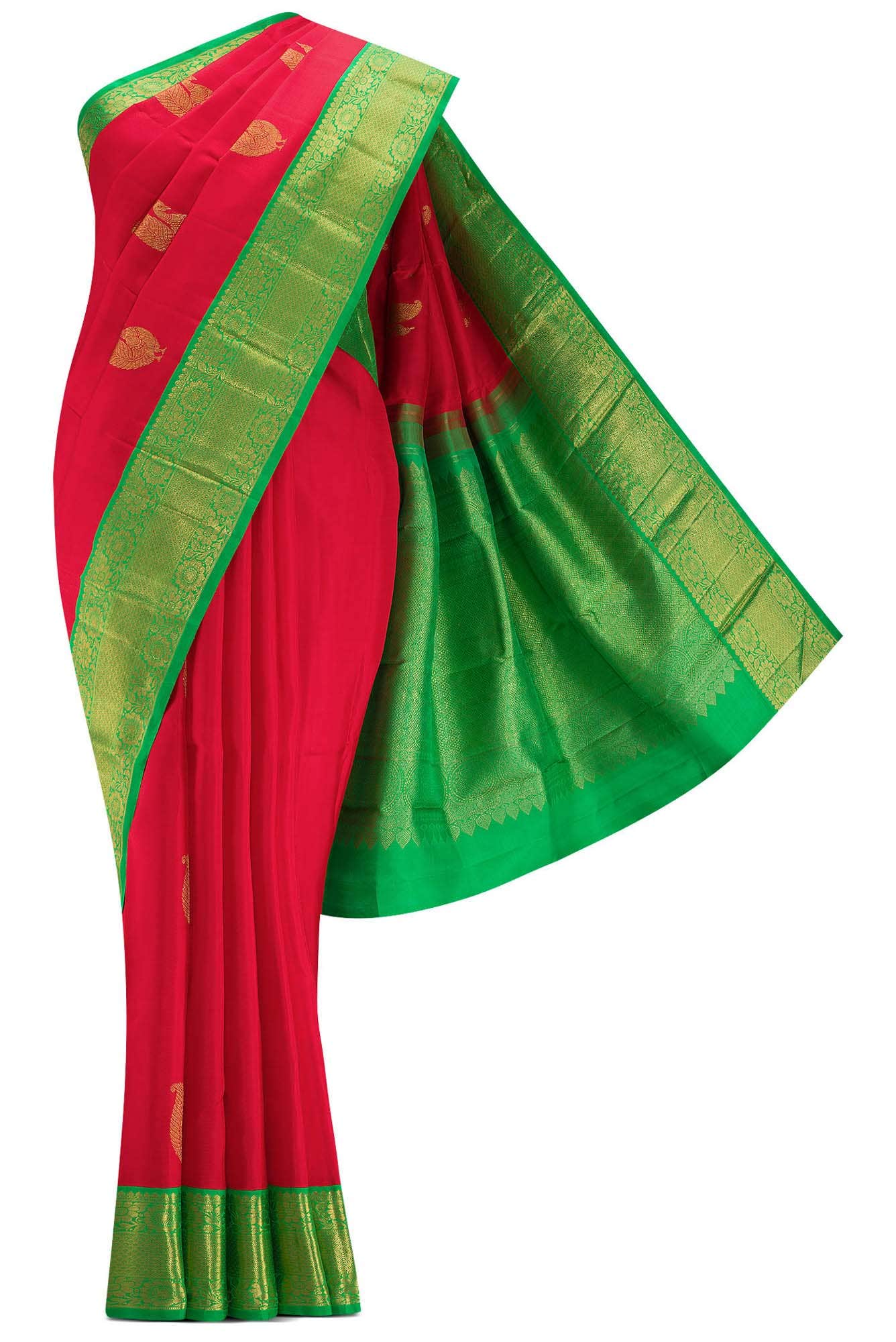 Pure Silk Pure Zari Red Dual Tone Kanchipuram Saree