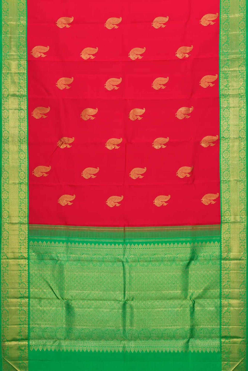 Pure Silk Pure Zari Red Dual Tone Kanchipuram Saree