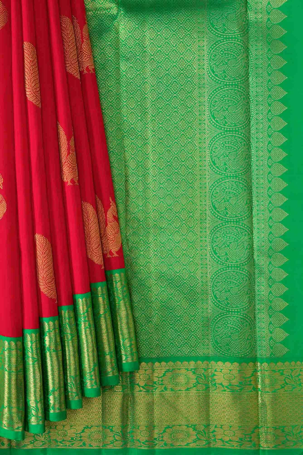 Pure Silk Pure Zari Red Dual Tone Kanchipuram Saree