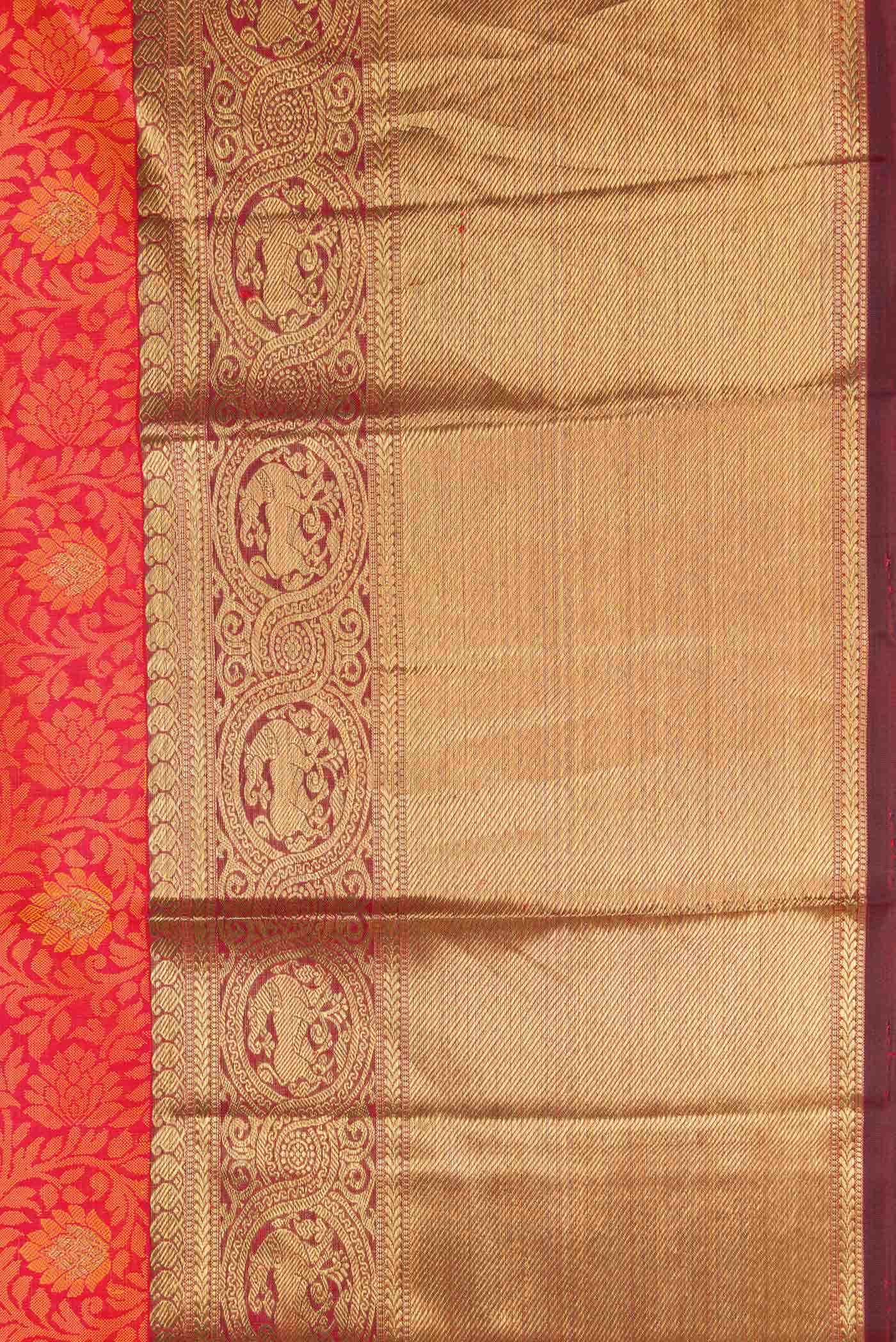 Pure Silk Pure Zari Brick Orange Dual Tone Kanchipuram Saree
