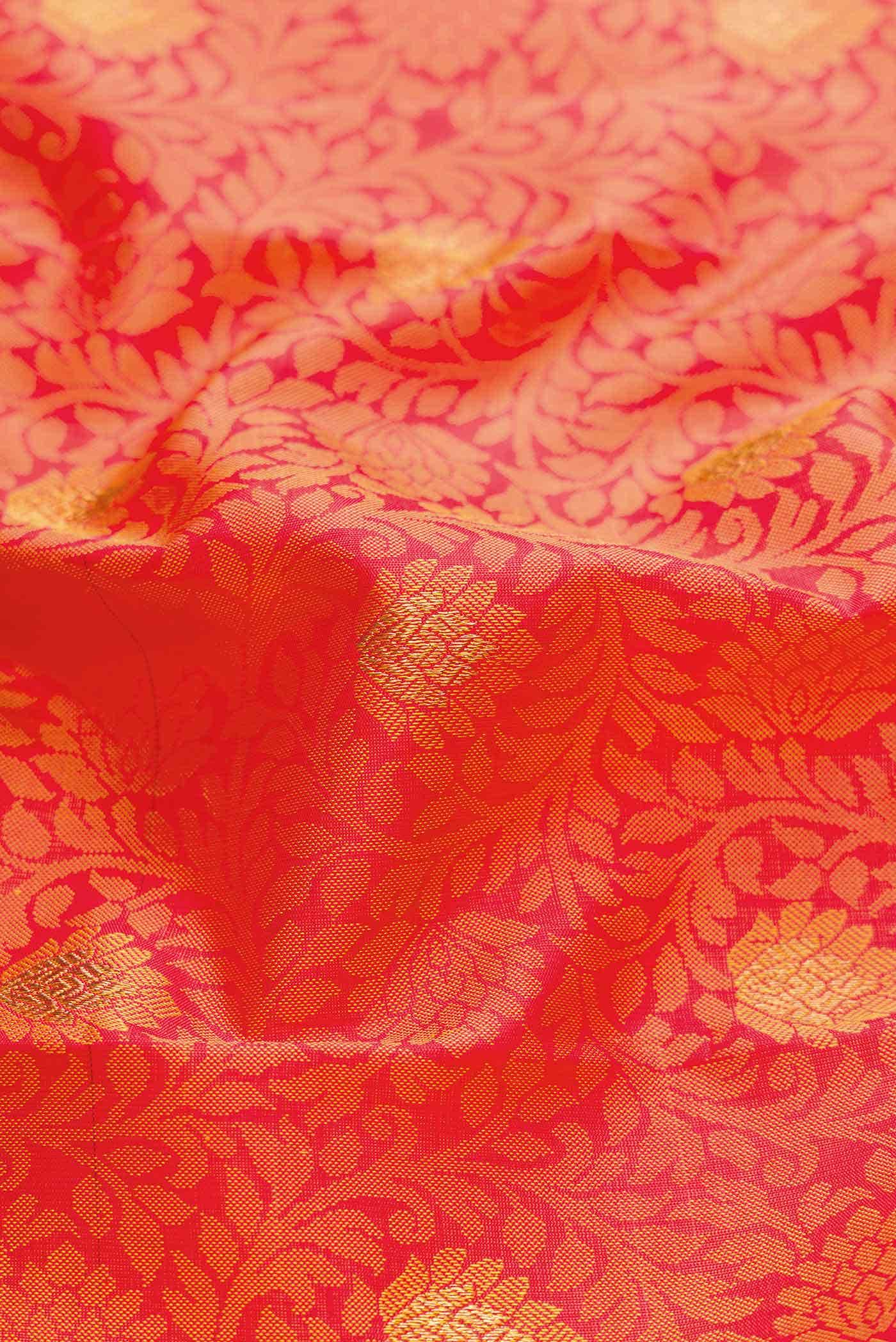 Pure Silk Pure Zari Brick Orange Dual Tone Kanchipuram Saree