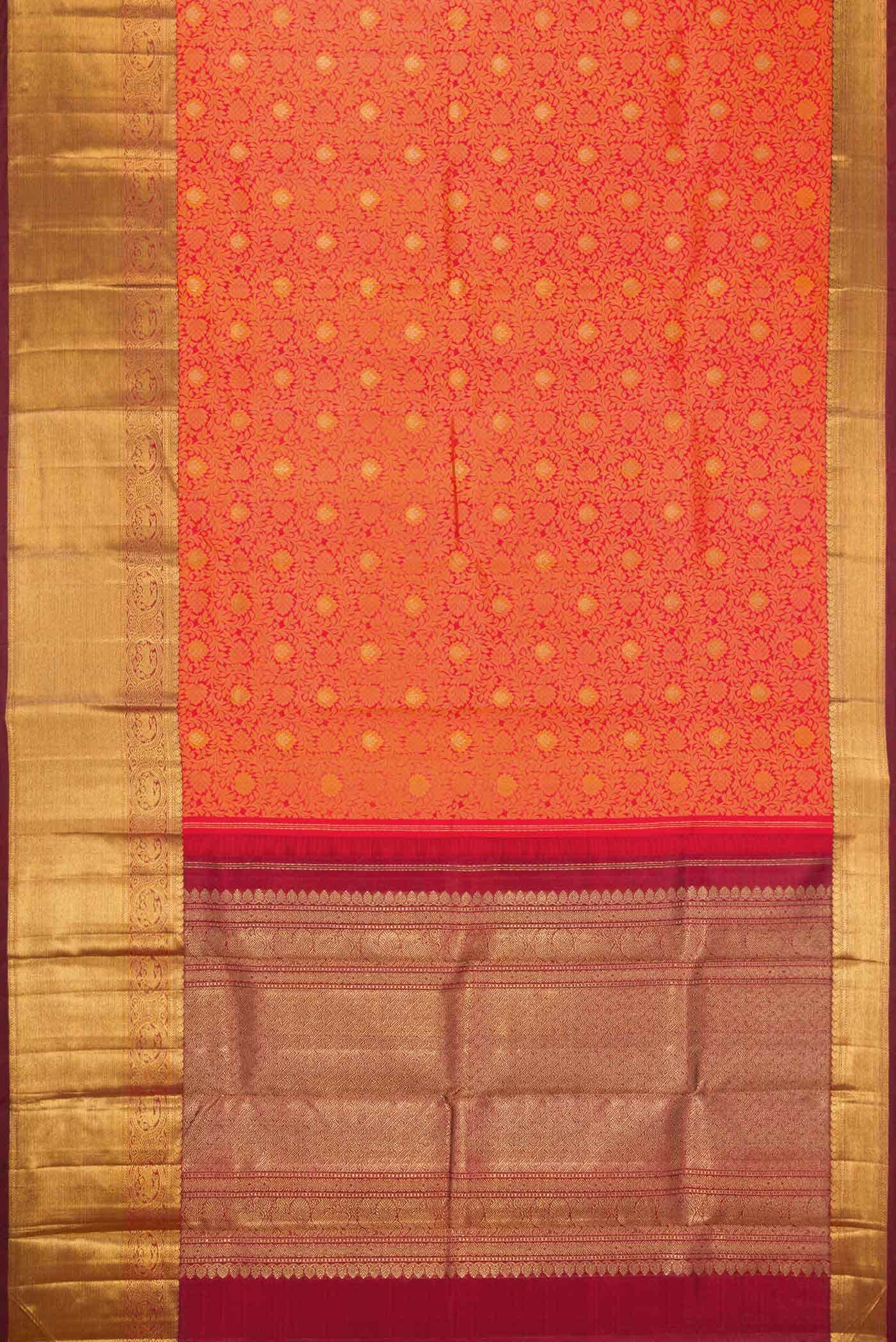Pure Silk Pure Zari Brick Orange Dual Tone Kanchipuram Saree