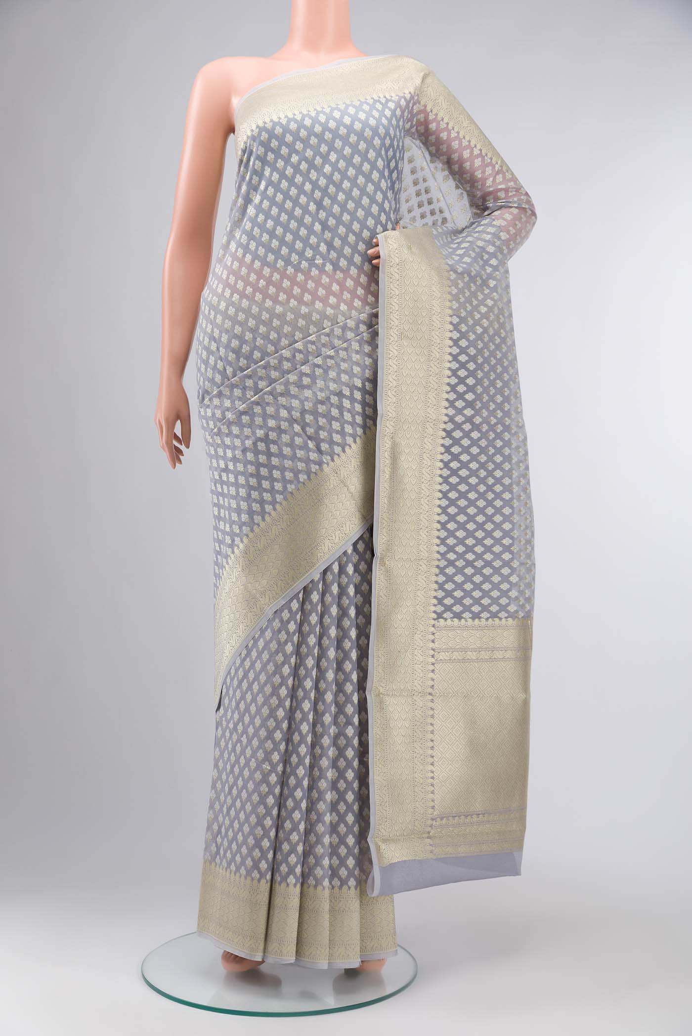 Grey Banarasi Silk Cotton Saree