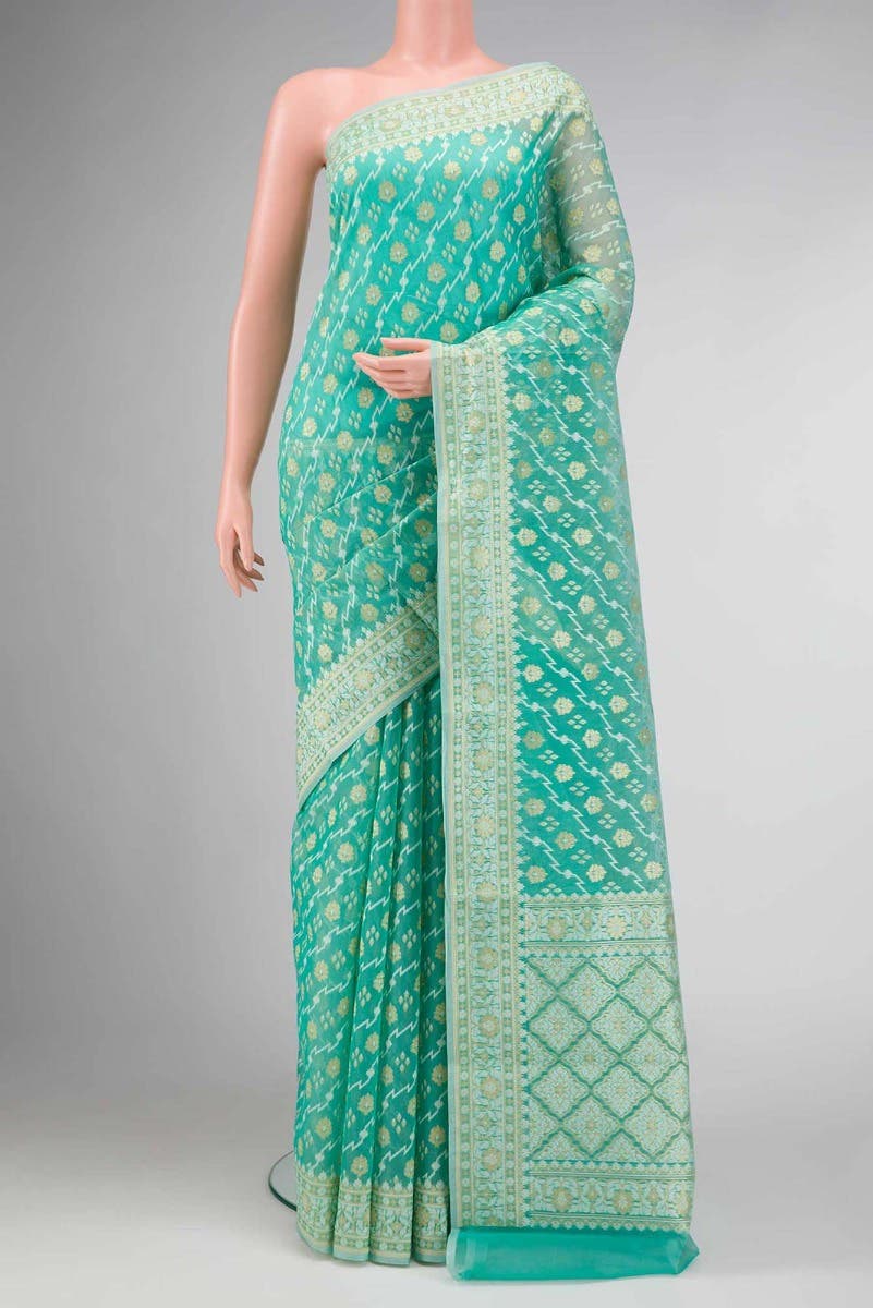 Blue Dual Tone Blended Kora Silk Saree