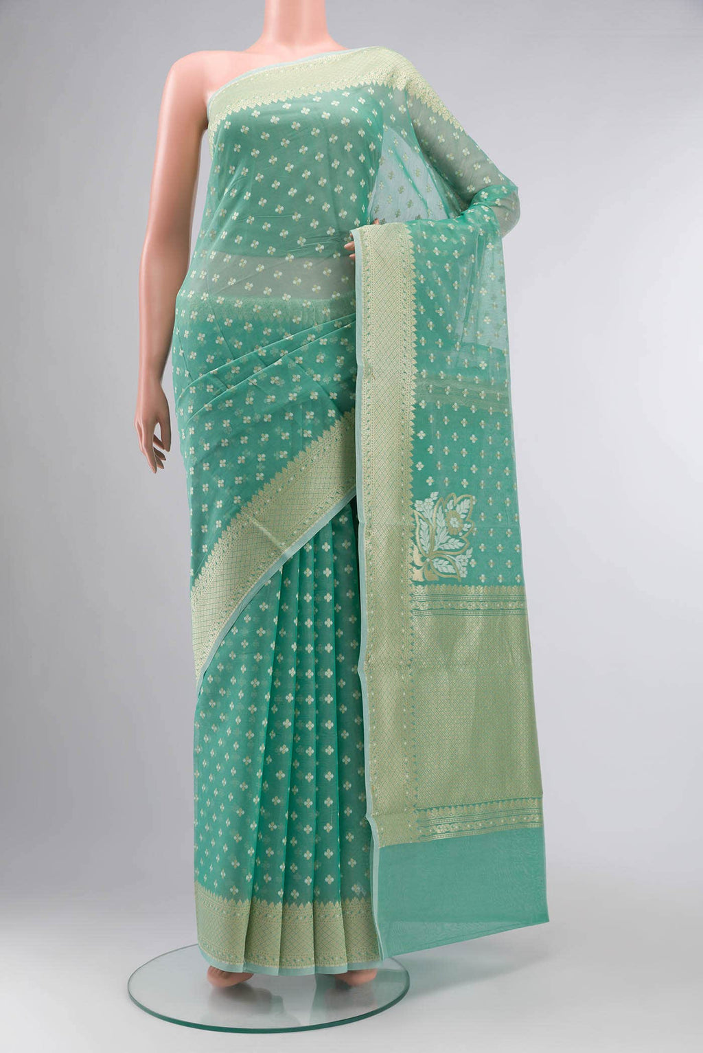 Sea Green Banarasi Silk Cotton Saree