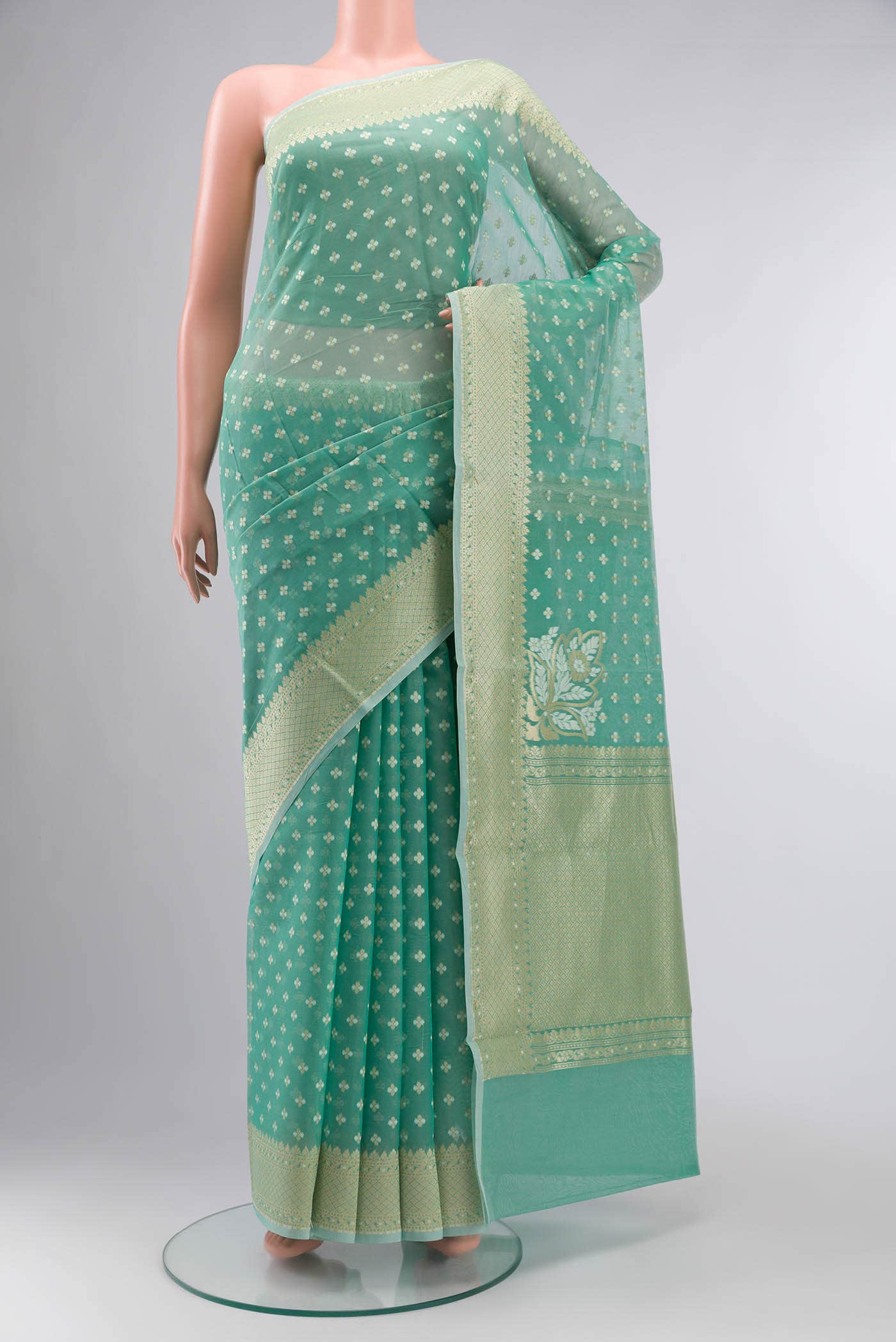 Sea Green Banarasi Silk Cotton Saree