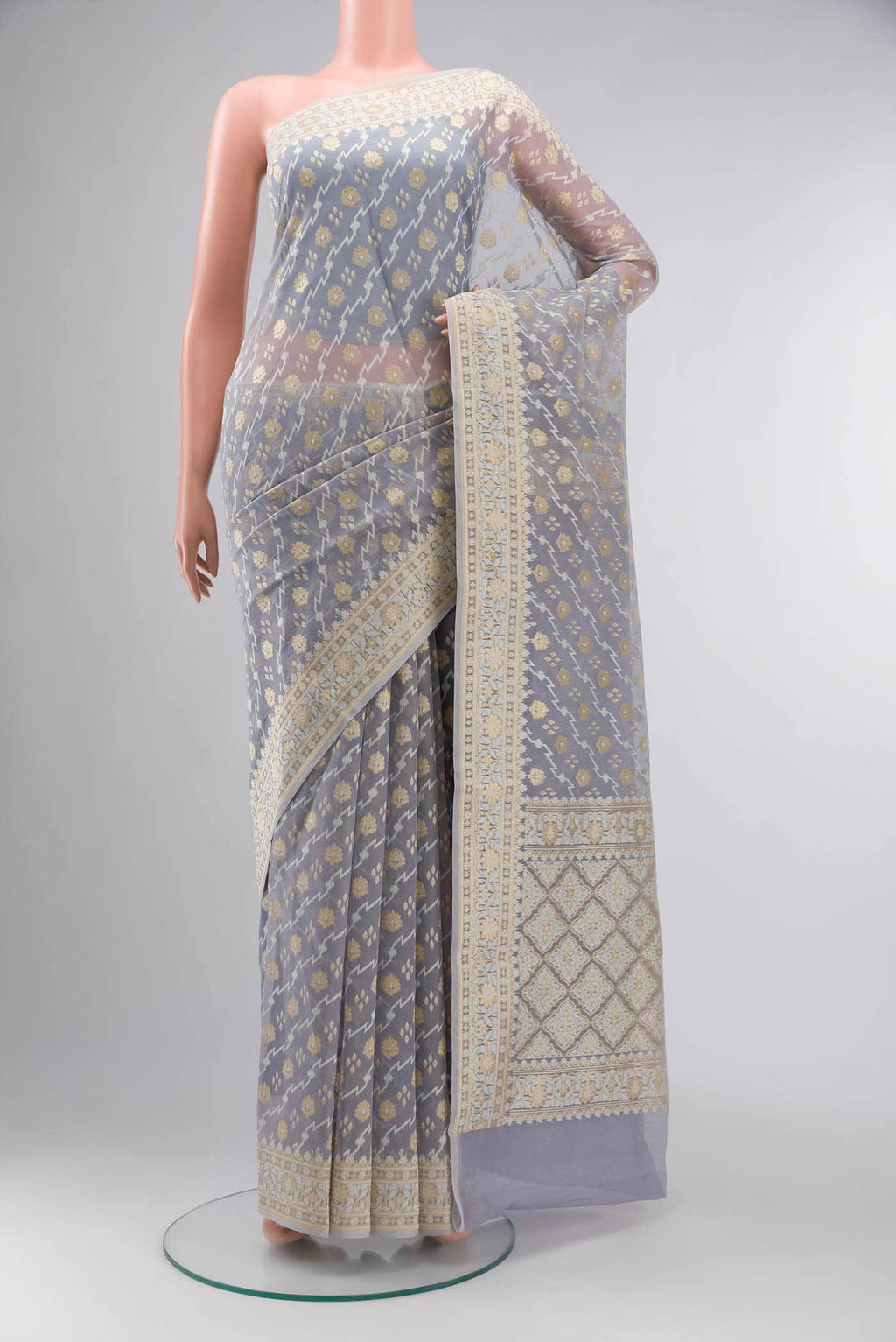 Grey Banarasi Silk Cotton Saree