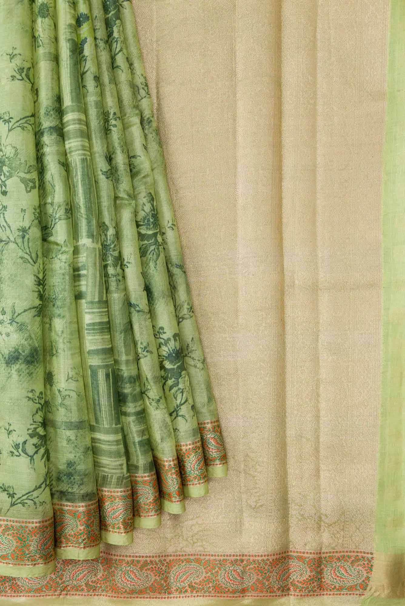 Green Dual Tone Tussar Silk Saree