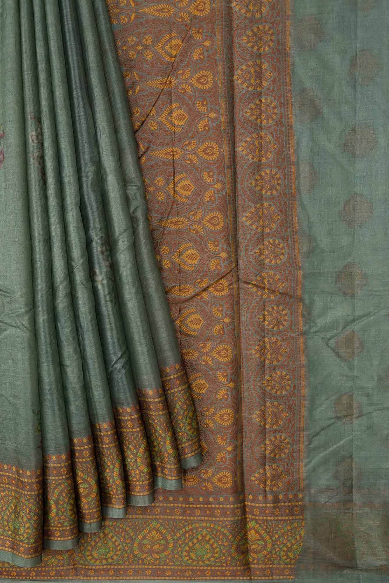 Davys Grey Dual Tone Tussar Silk Saree