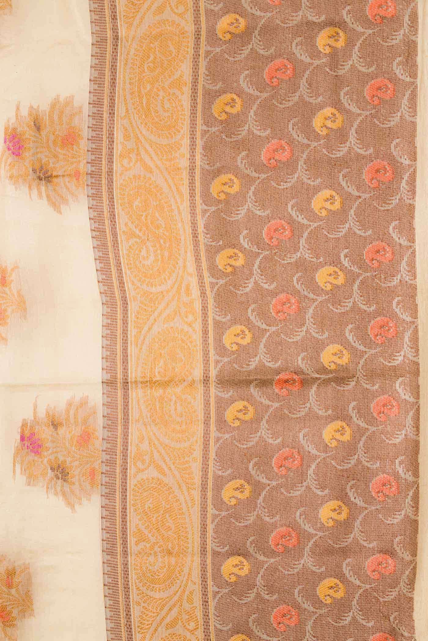 Beige Blended Tussar Silk Saree