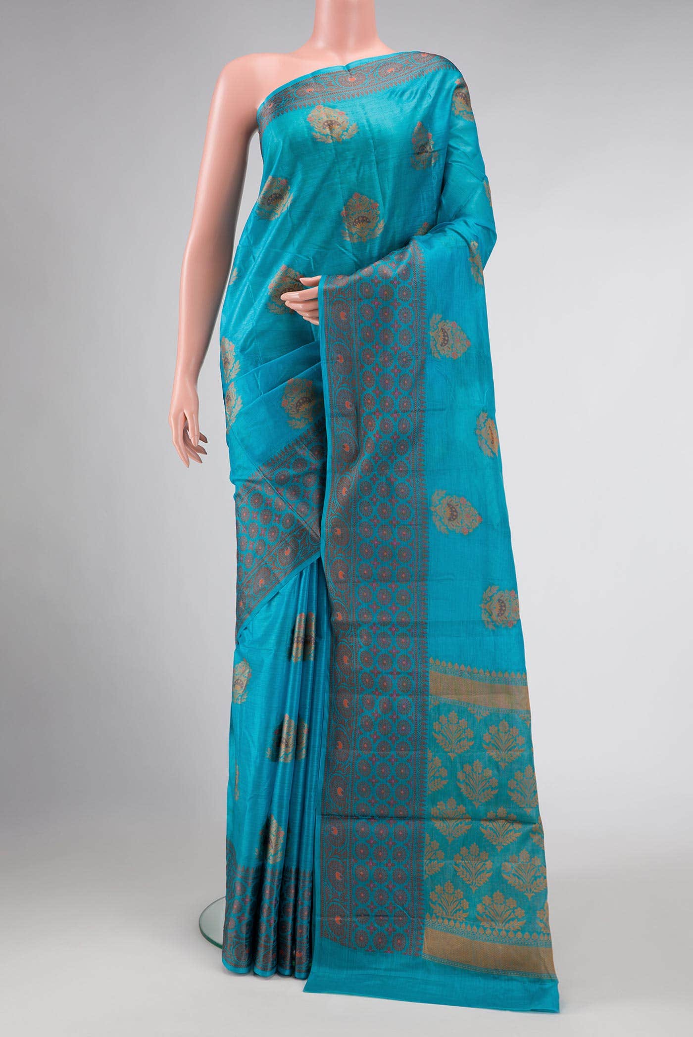 Sky Blue Tussar Silk Saree