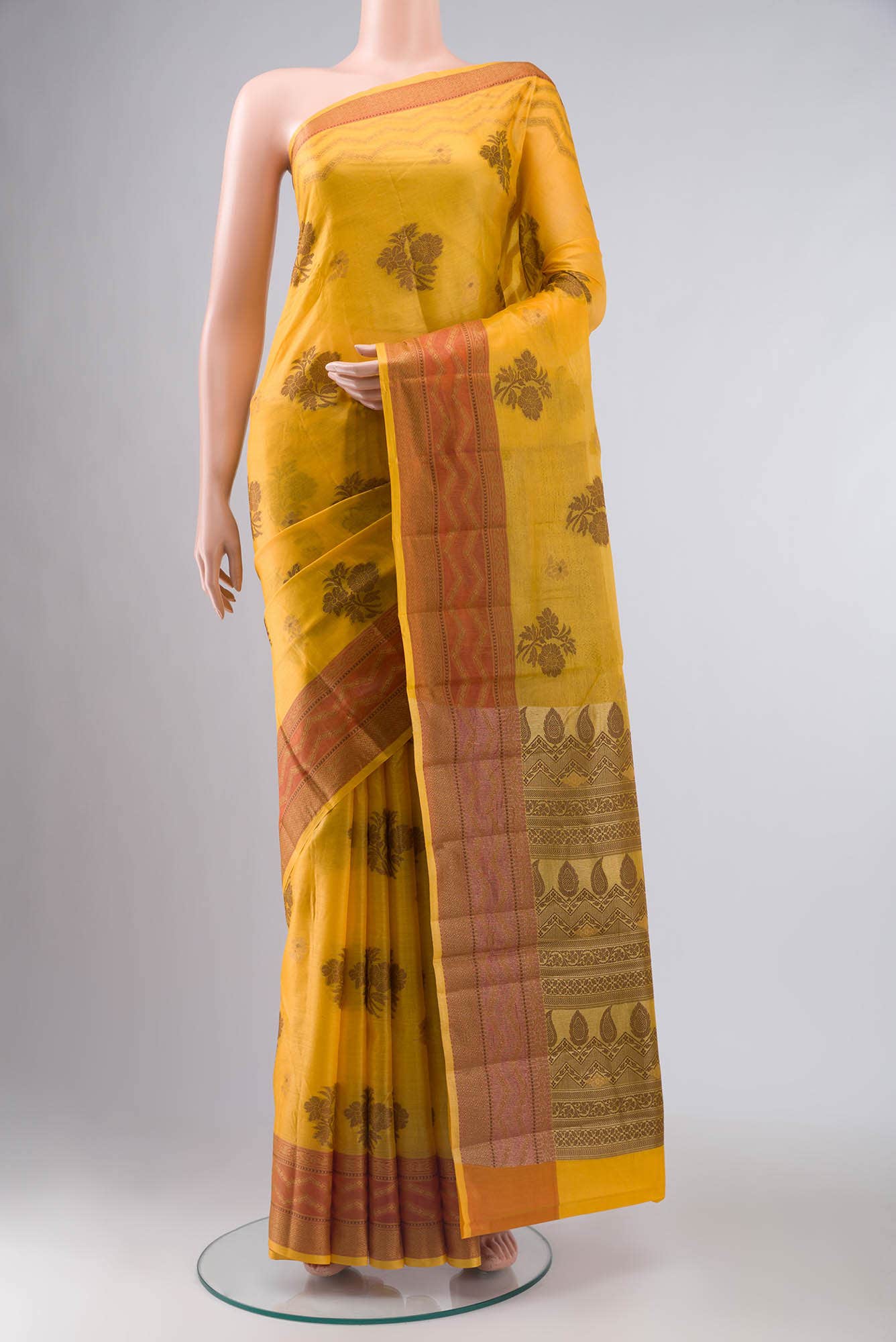 Yellow Banarasi Tussar Silk Saree