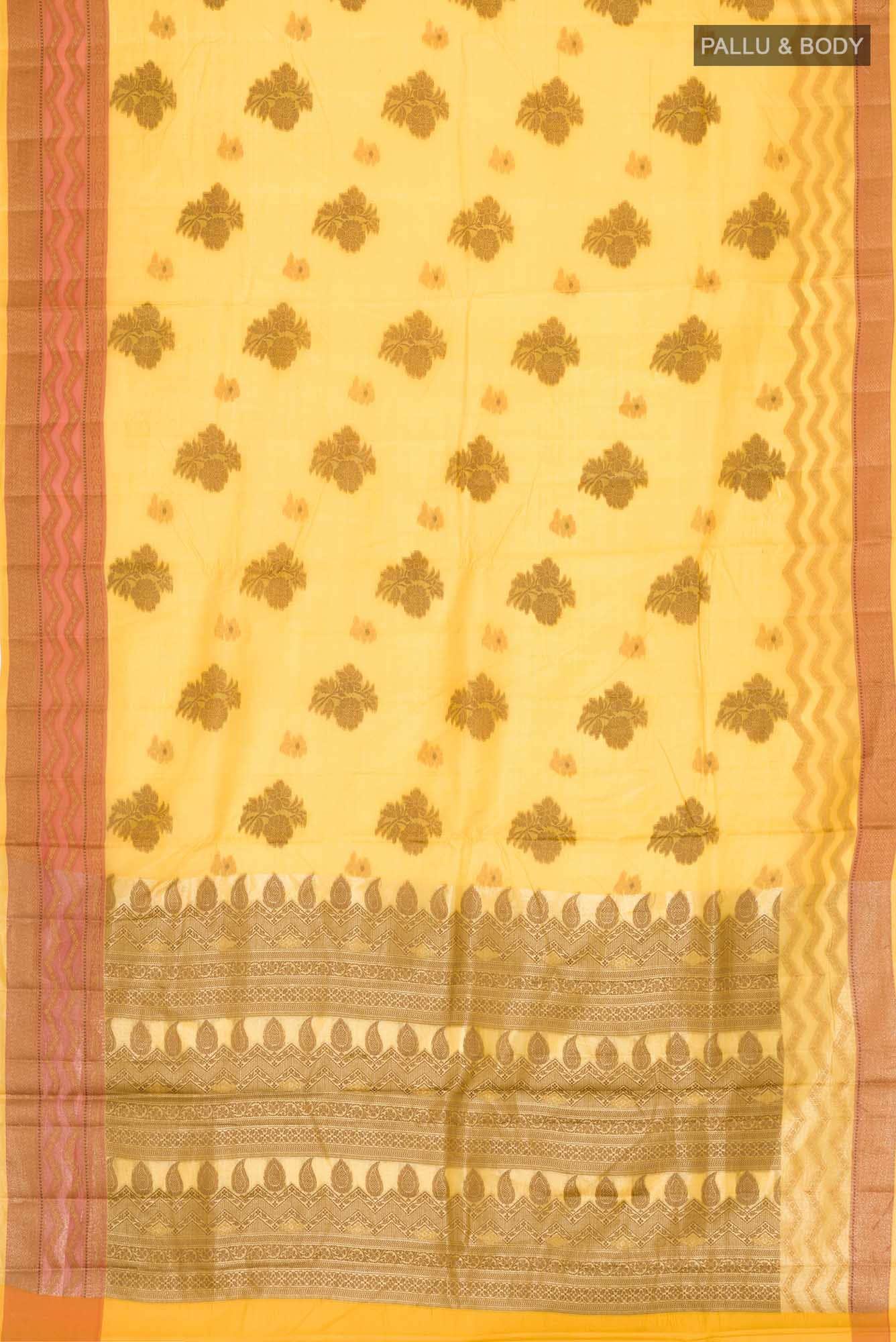 Yellow Banarasi Tussar Silk Saree