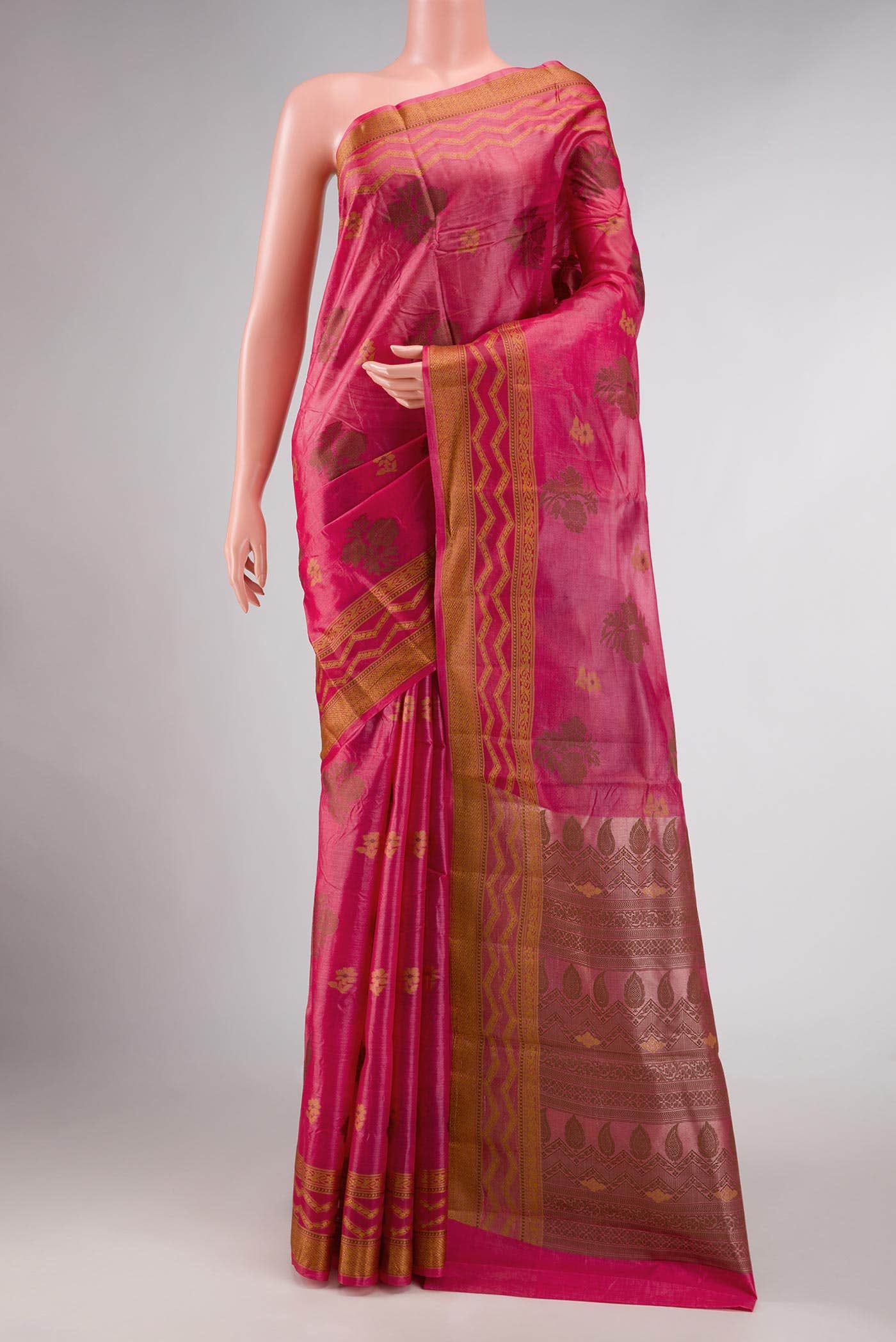 Pink Dual Tone Tussar Silk Saree