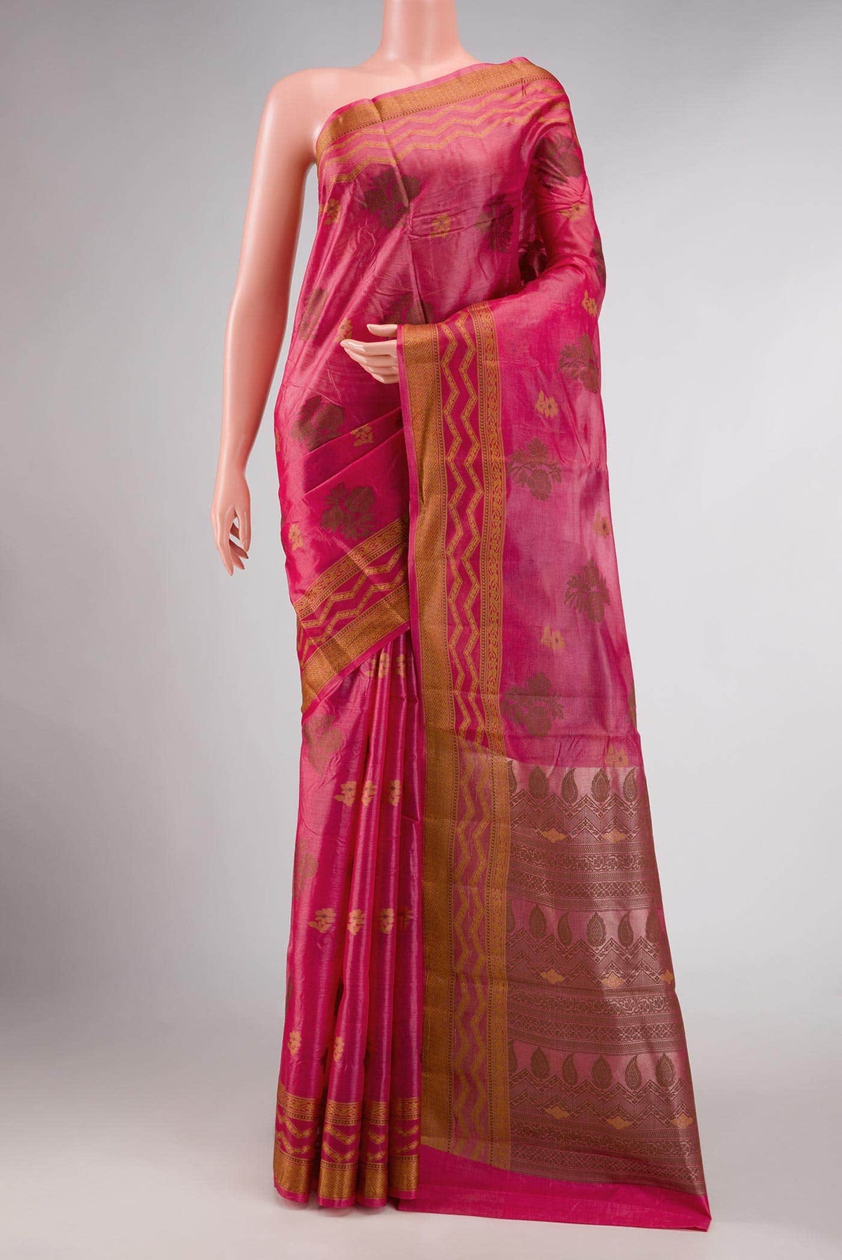 Pink Dual Tone Tussar Silk Saree