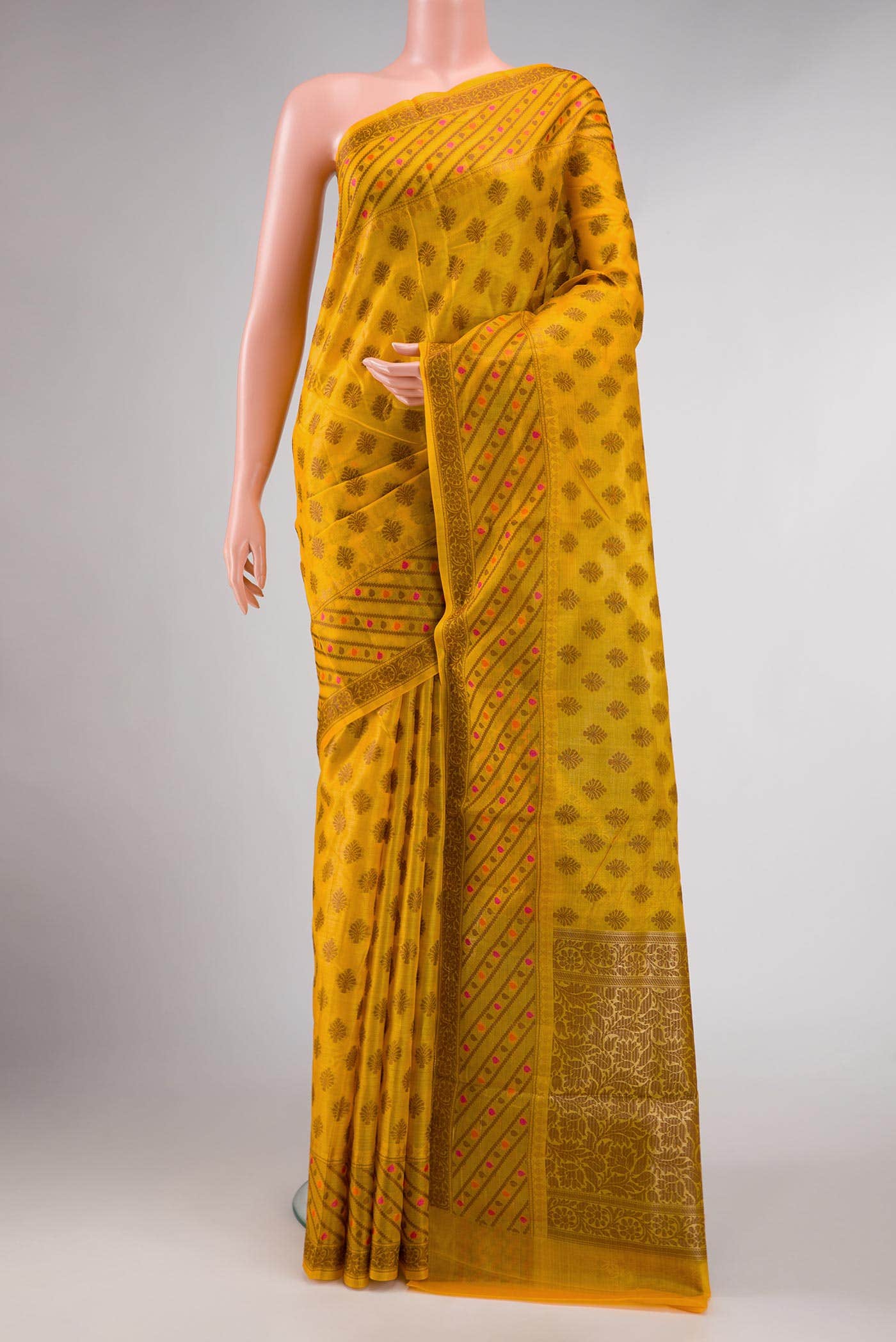Yellow Dual Tone Tussar Silk Saree