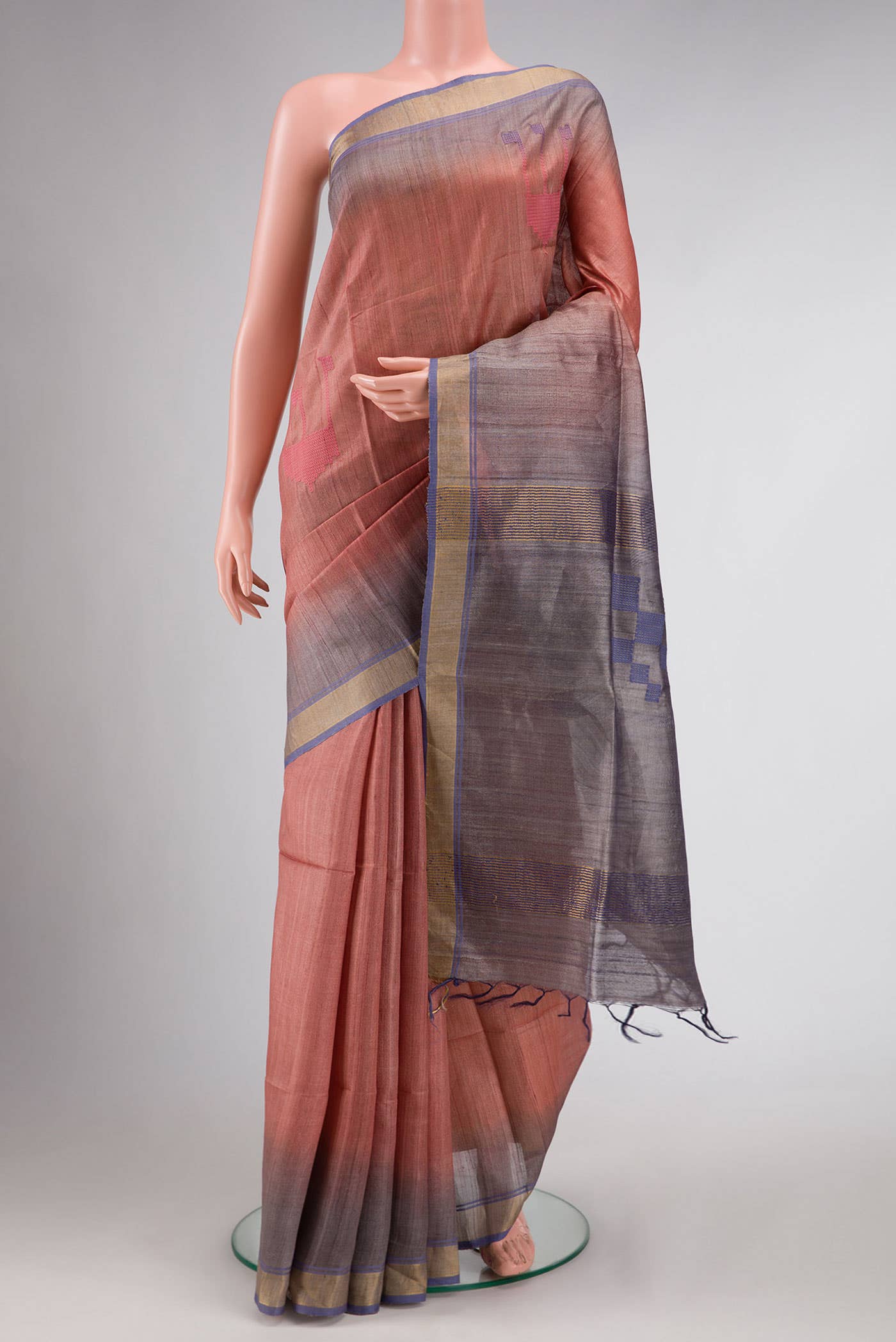 Pink Tussar Silk Saree