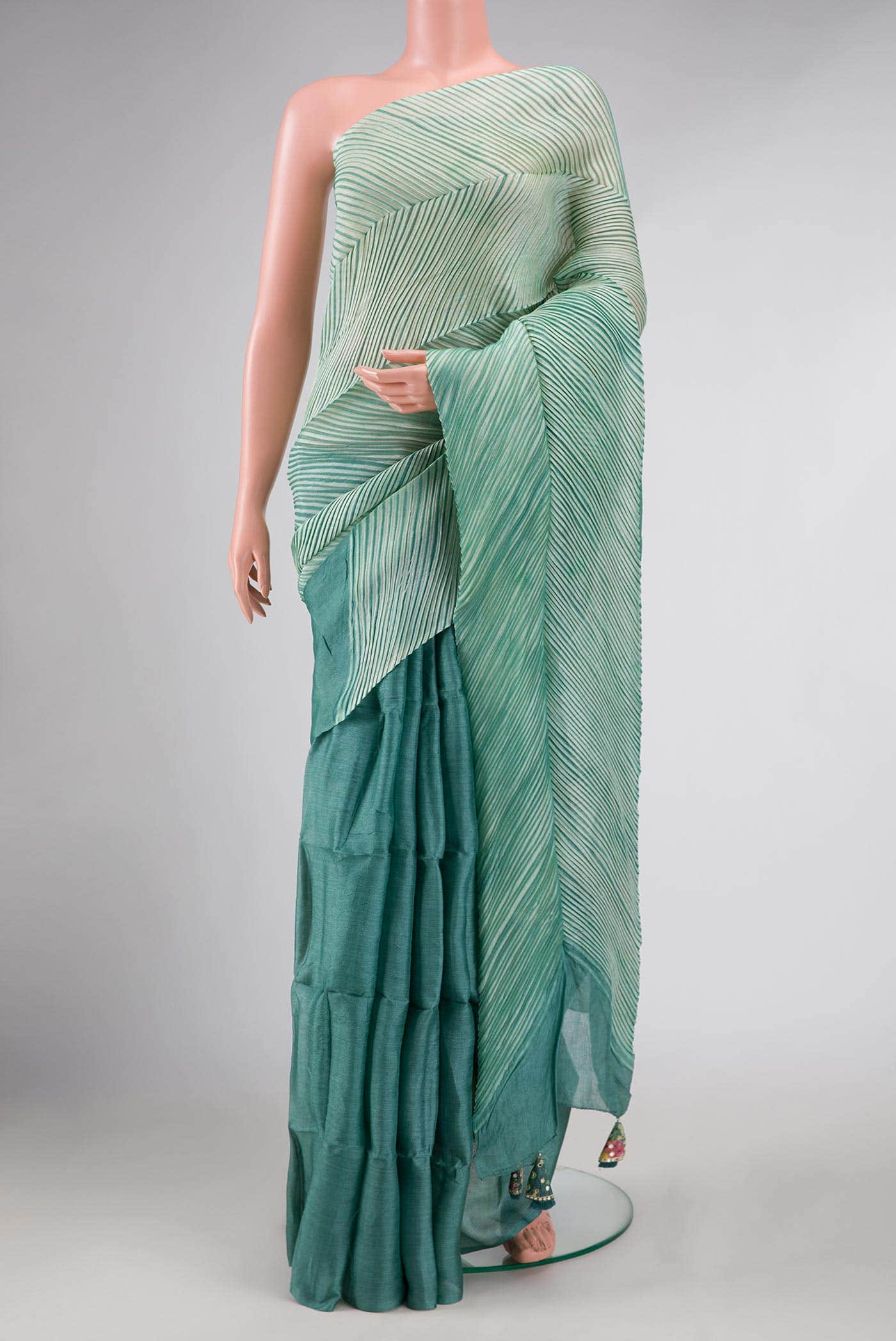Light Green Dual Tone Tussar Silk Saree