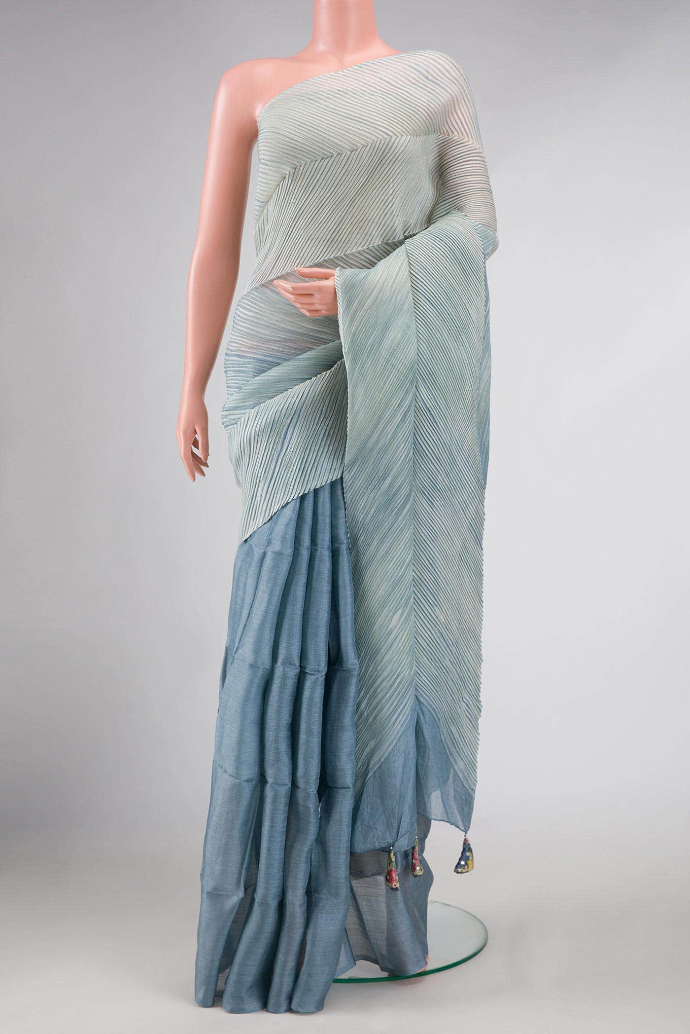 Grey Dual Tone Tussar Silk Saree
