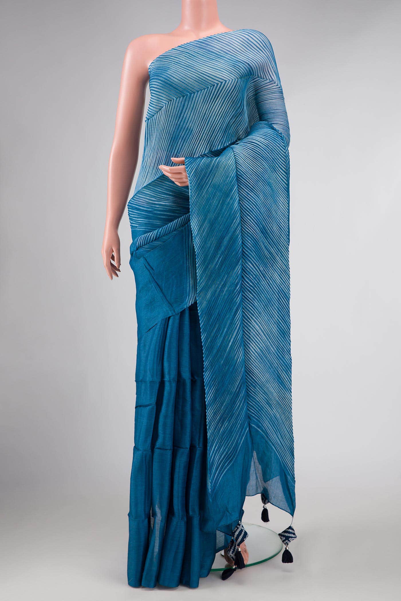 Blue Dual Tone Tussar Silk Saree