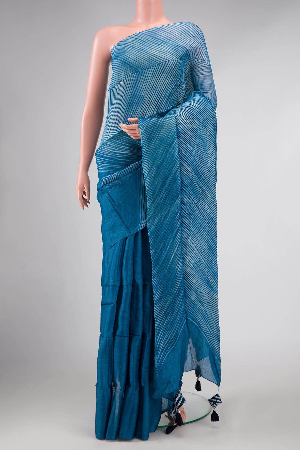 Blue Dual Tone Tussar Silk Saree