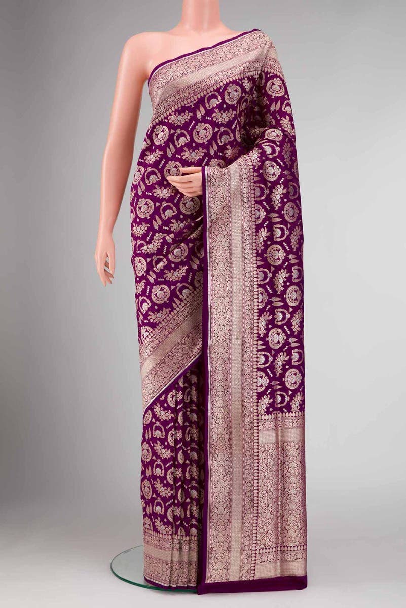Magenta Dual Tone Blended Banarasi Silk Saree