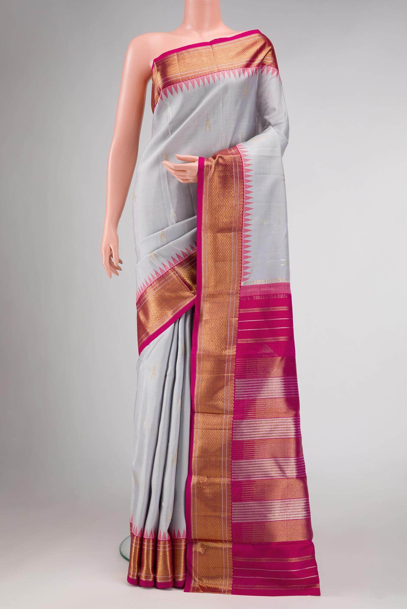 Pure Silk Pure Zari Grey Kanchipuram Saree