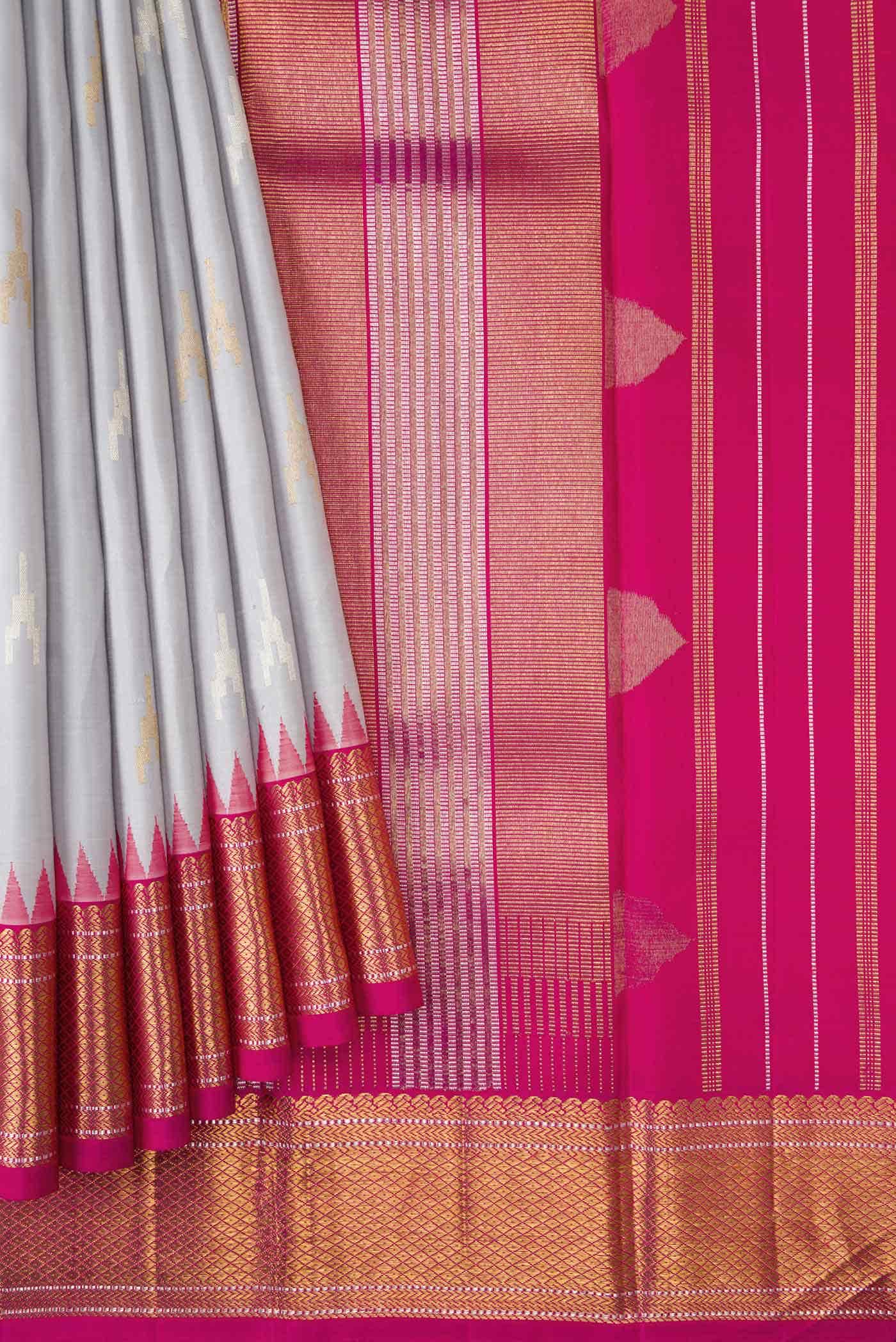 Pure Silk Pure Zari Grey Kanchipuram Saree