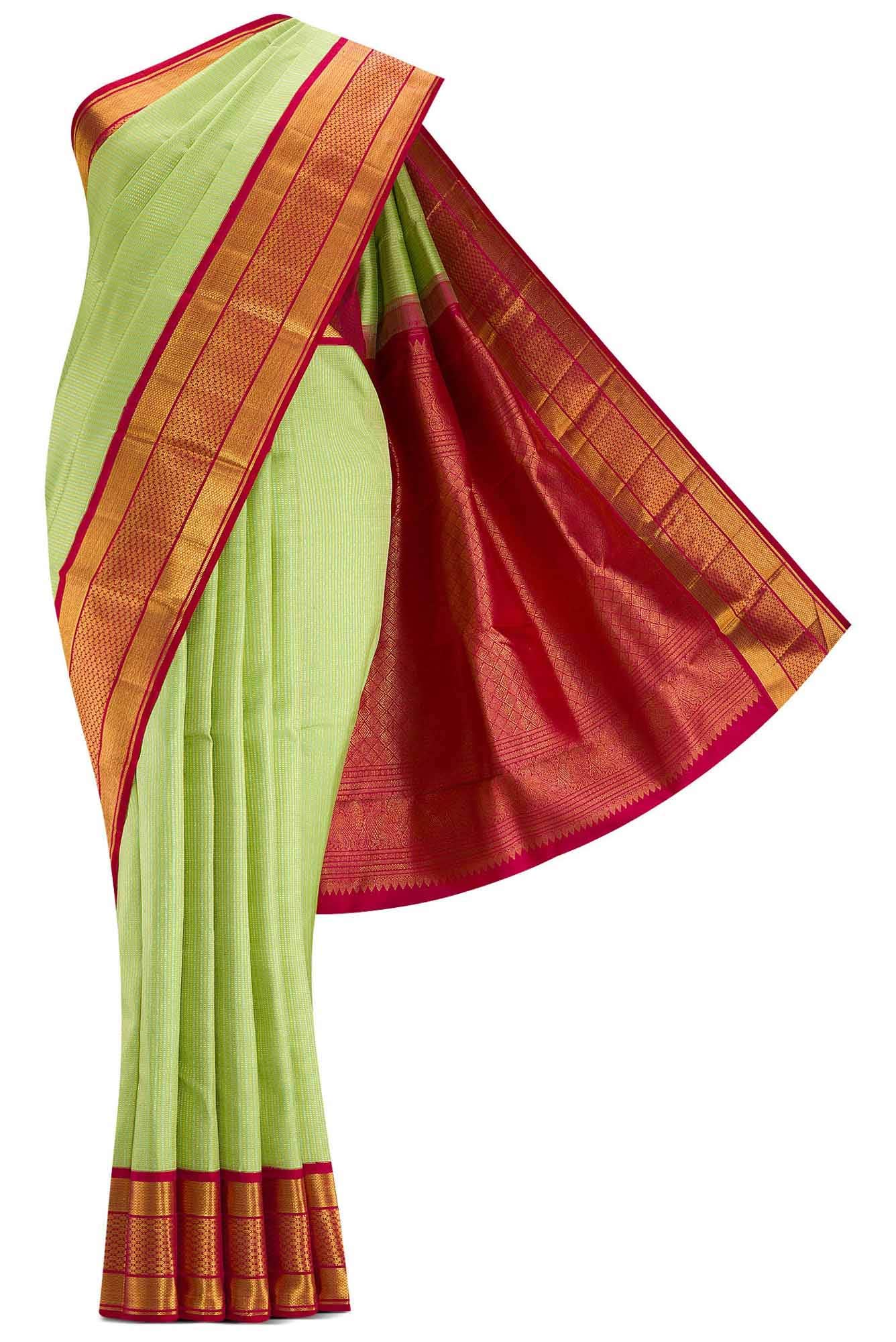 Parrot Green Dual Tone Kanchipuram Silk Saree