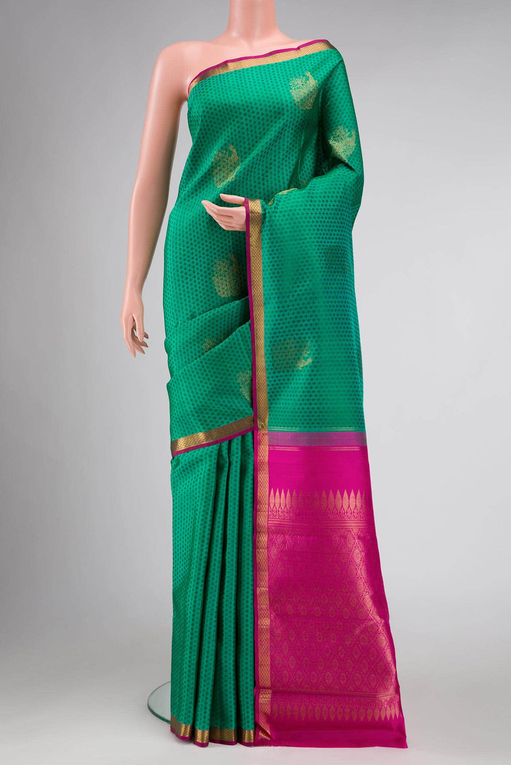 Pure Silk Pure Zari Sea Green Dual Tone Kanchipuram Saree