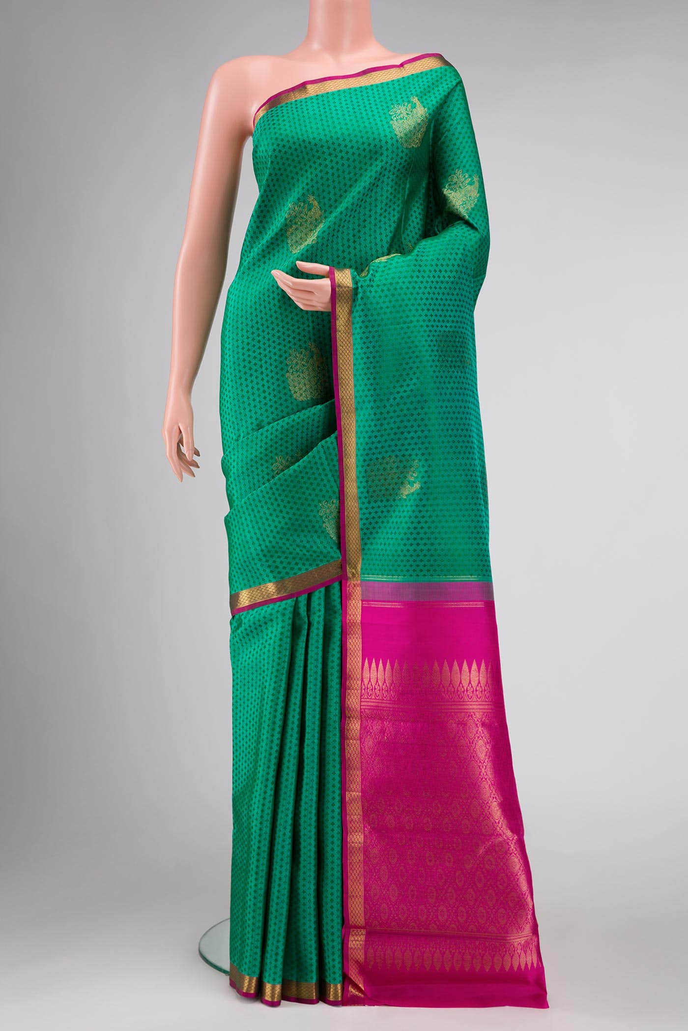 Pure Silk Pure Zari Sea Green Dual Tone Kanchipuram Saree