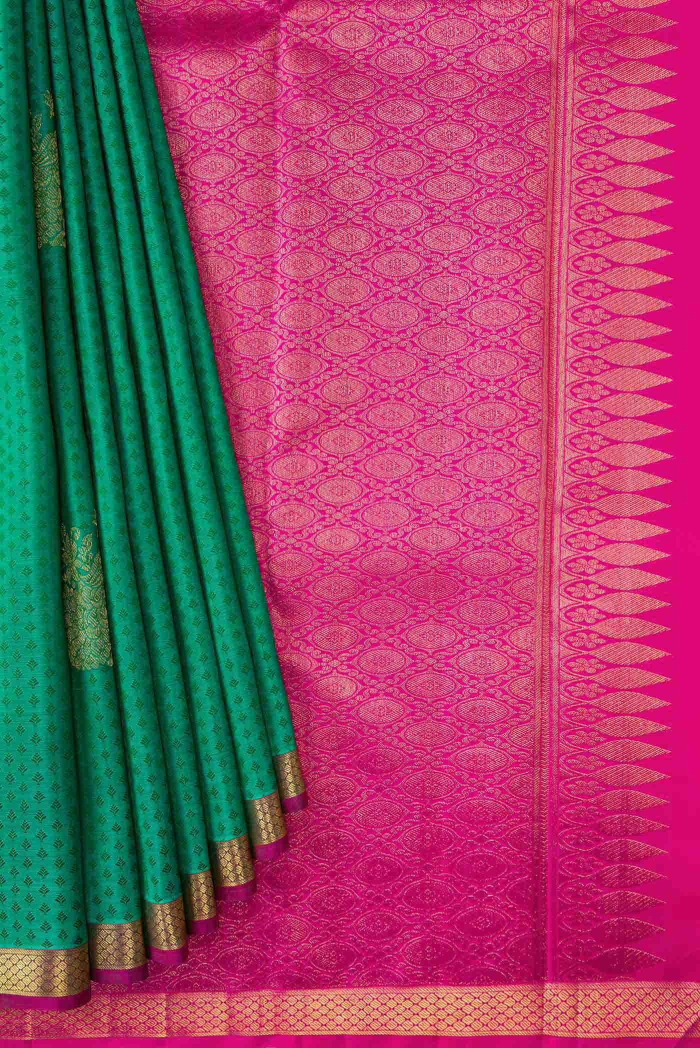 Pure Silk Pure Zari Sea Green Dual Tone Kanchipuram Saree