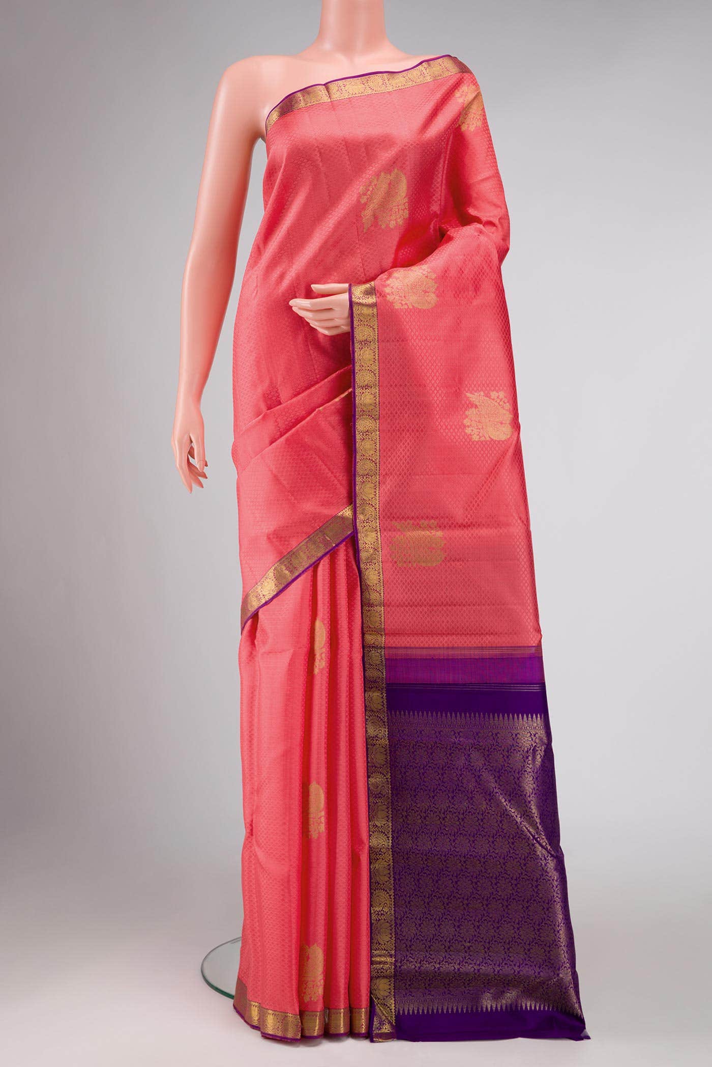 Pure Silk Pure Zari Pink Dual Tone Kanchipuram Saree