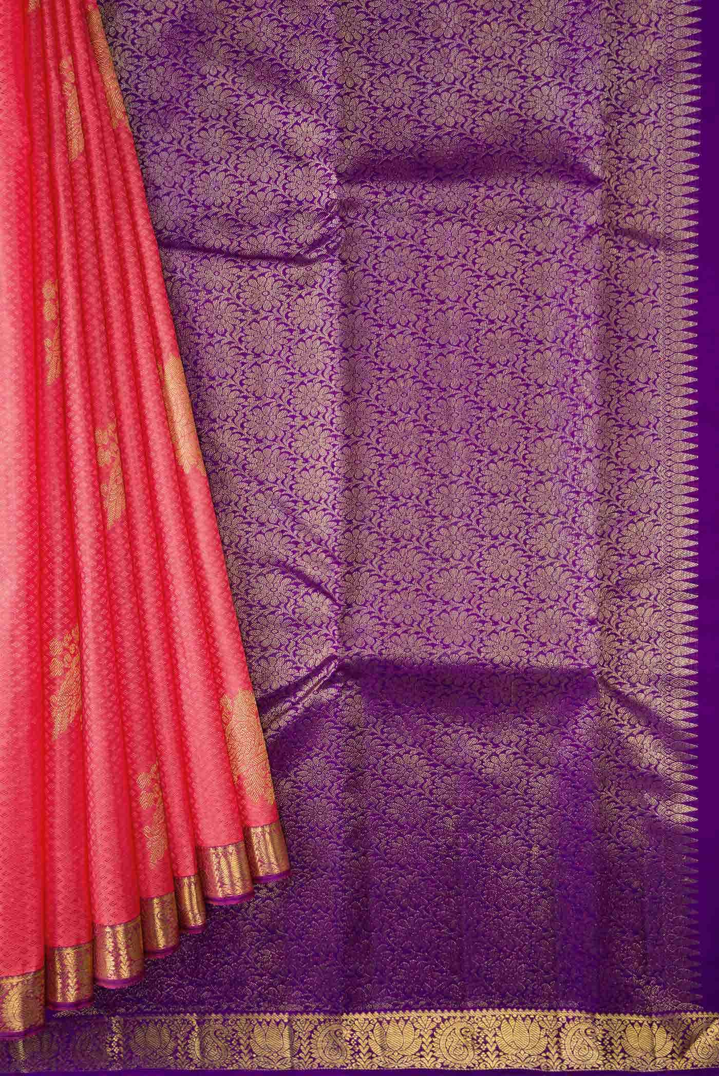 Pure Silk Pure Zari Pink Dual Tone Kanchipuram Saree