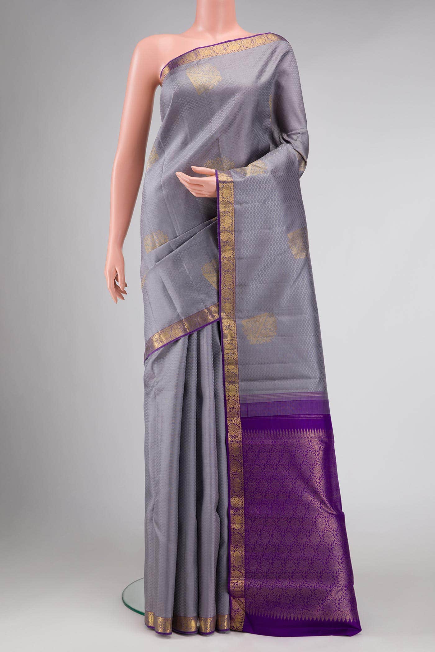 Pure Silk Pure Zari Grey Kanchipuram Saree