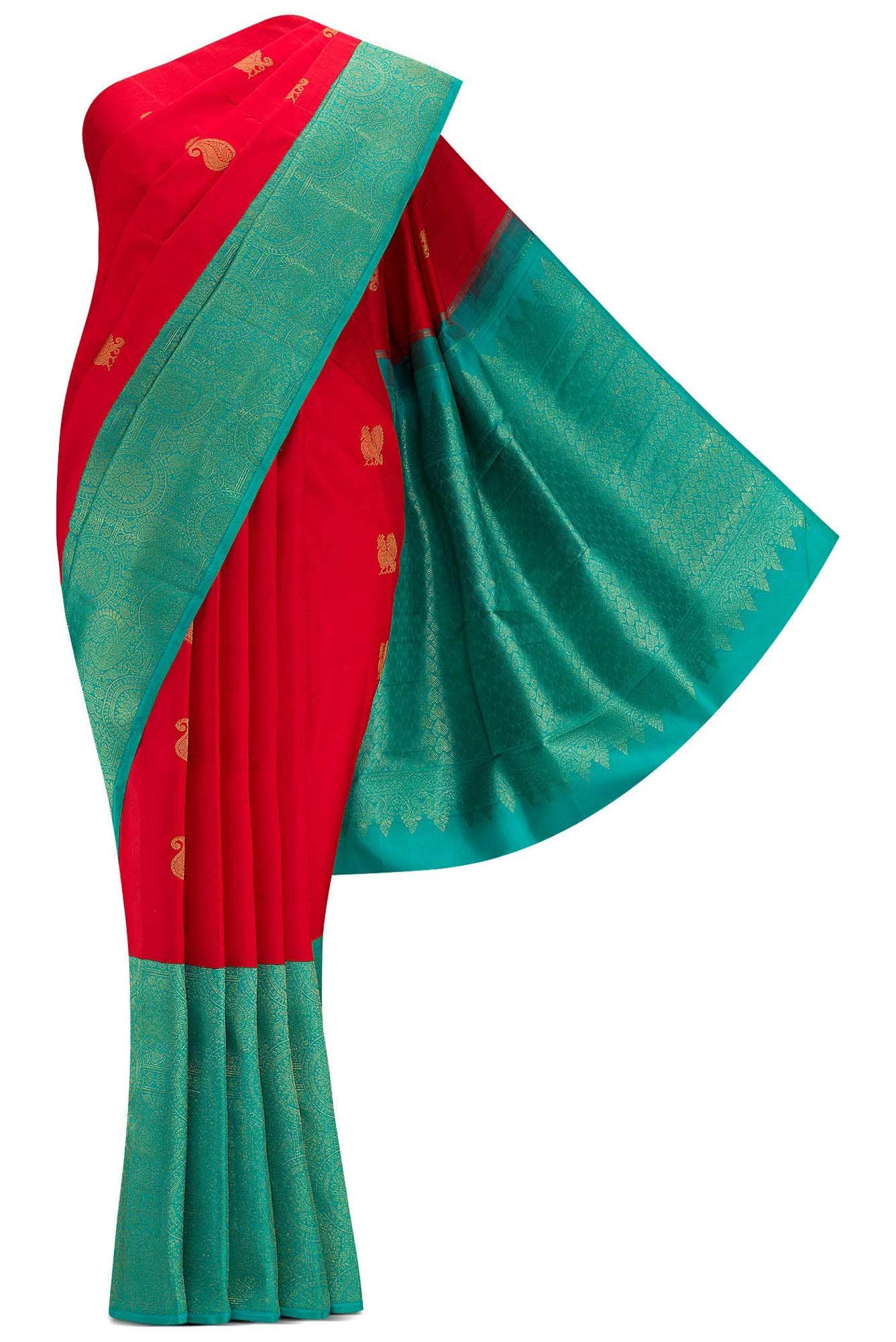 Pure Silk Pure Zari Red Dual Tone Kanchipuram Saree