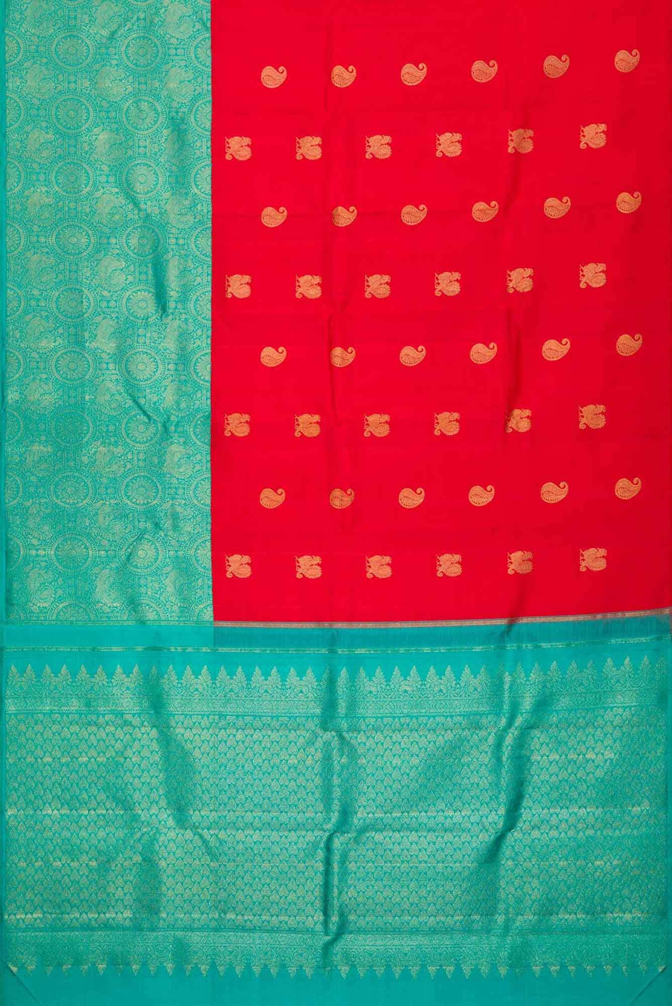 Pure Silk Pure Zari Red Dual Tone Kanchipuram Saree