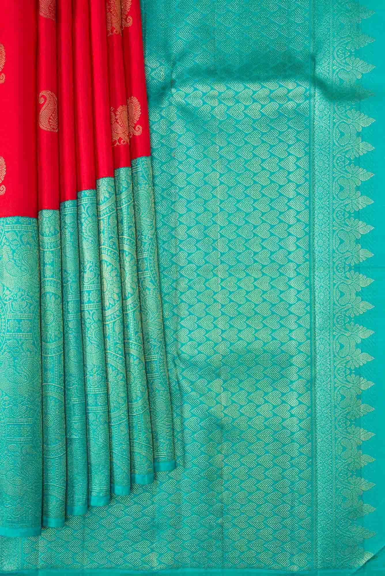 Pure Silk Pure Zari Red Dual Tone Kanchipuram Saree