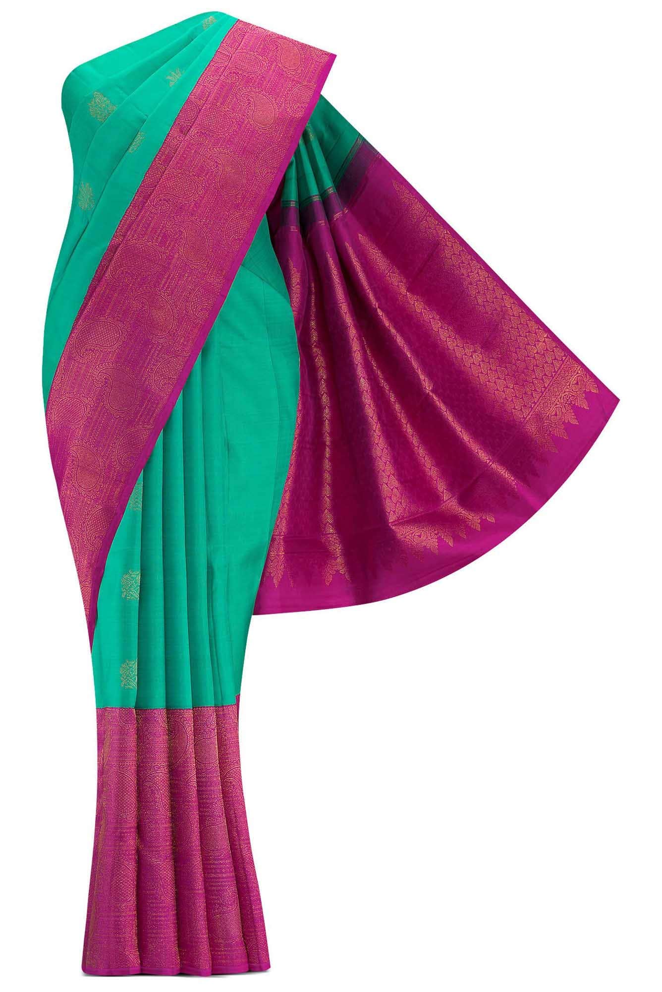 Pure Silk Pure Zari Sea Green Dual Tone Kanchipuram Saree