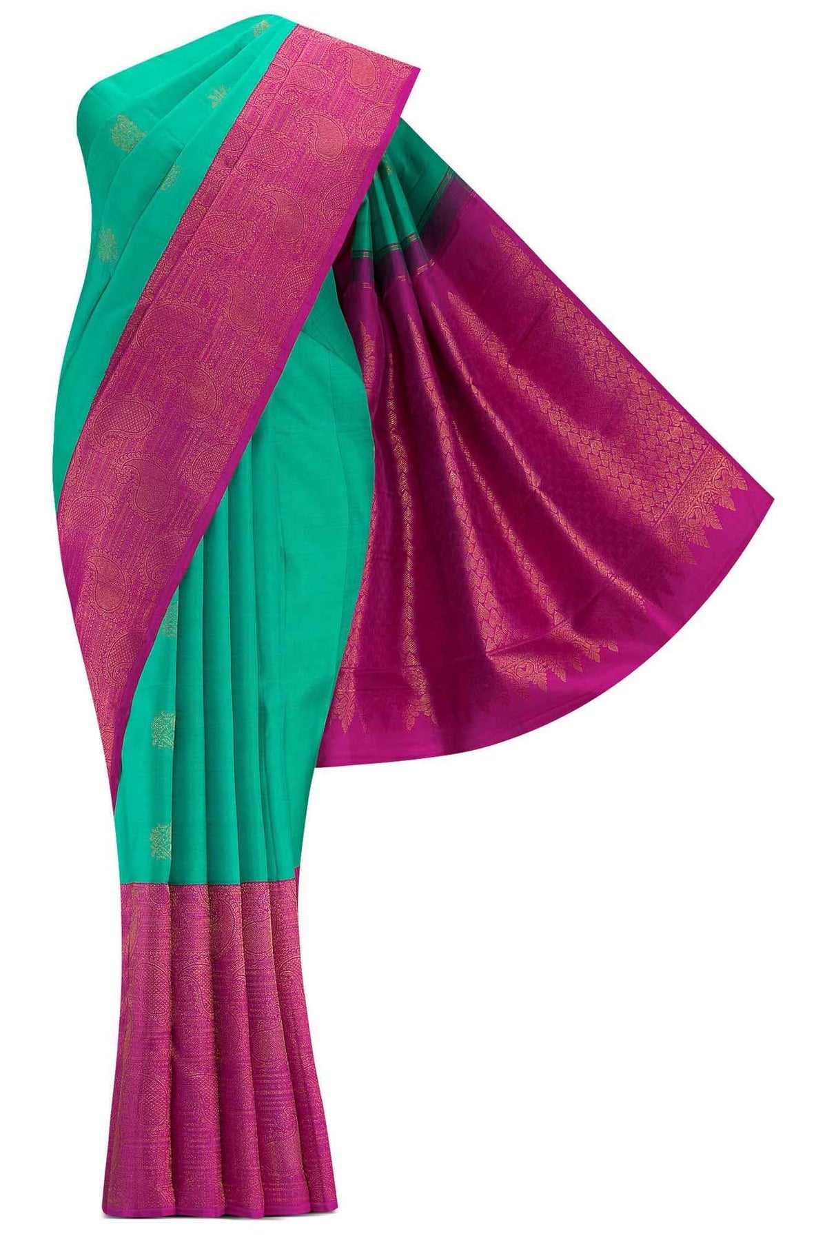 Pure Silk Pure Zari Sea Green Dual Tone Kanjivaram Saree