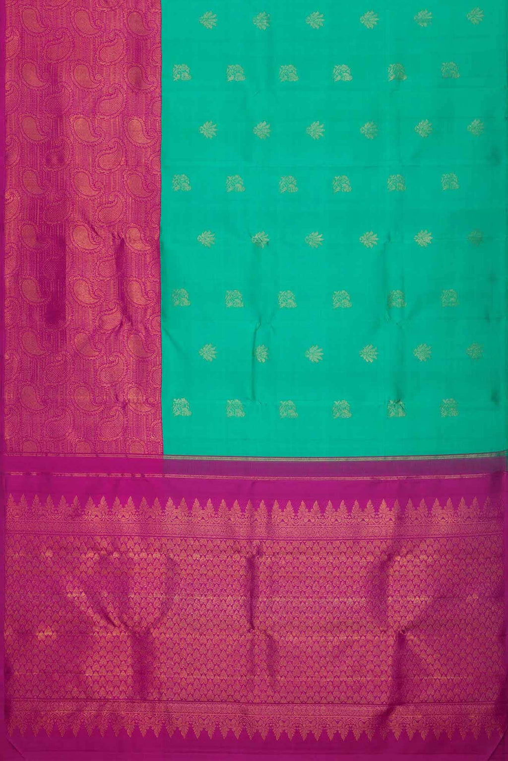 Pure Silk Pure Zari Sea Green Dual Tone Kanchipuram Saree