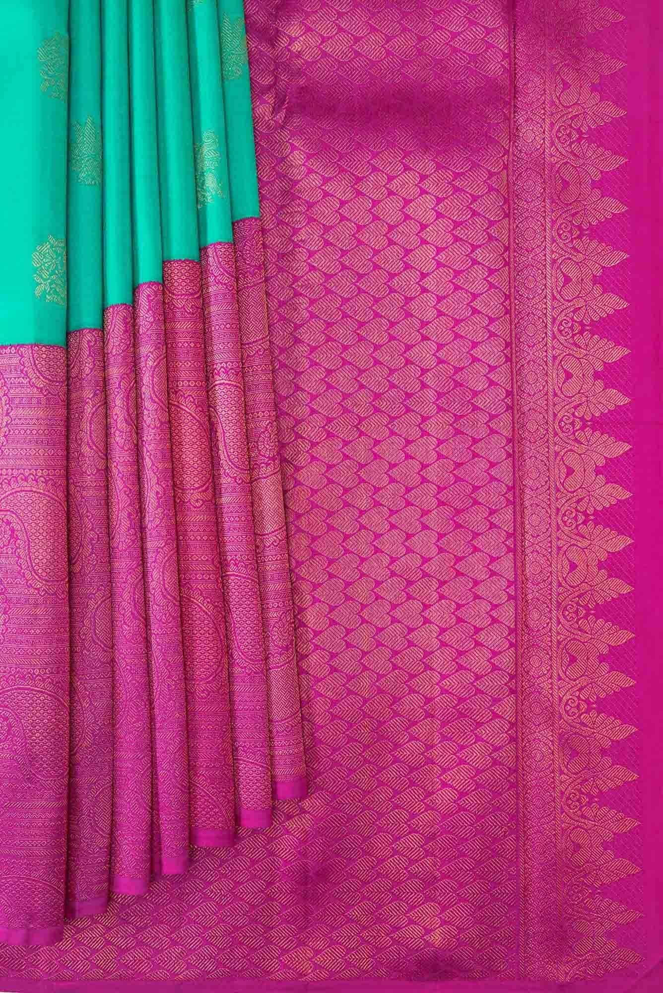 Pure Silk Pure Zari Sea Green Dual Tone Kanchipuram Saree