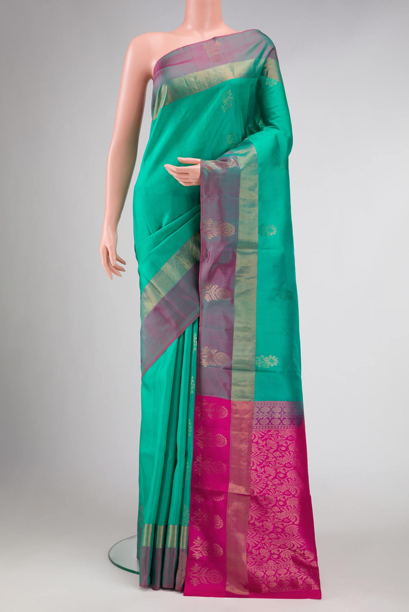 Green Dual Tone Soft Silk Saree