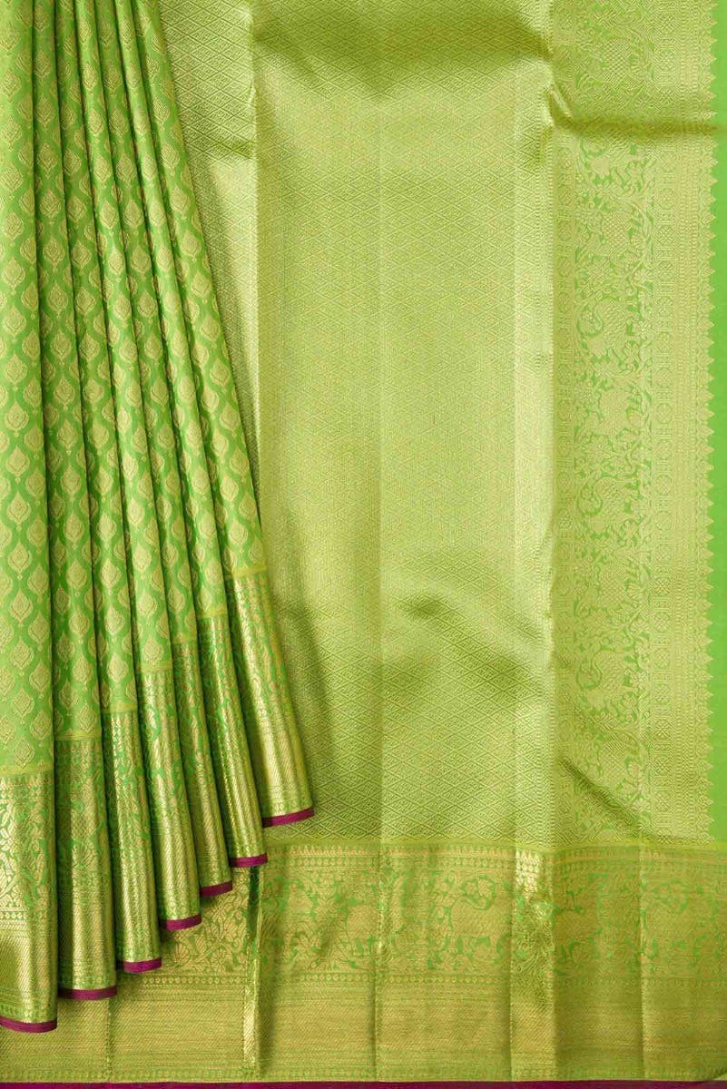 Parrot Green Dual Tone Kanchipuram Silk Saree