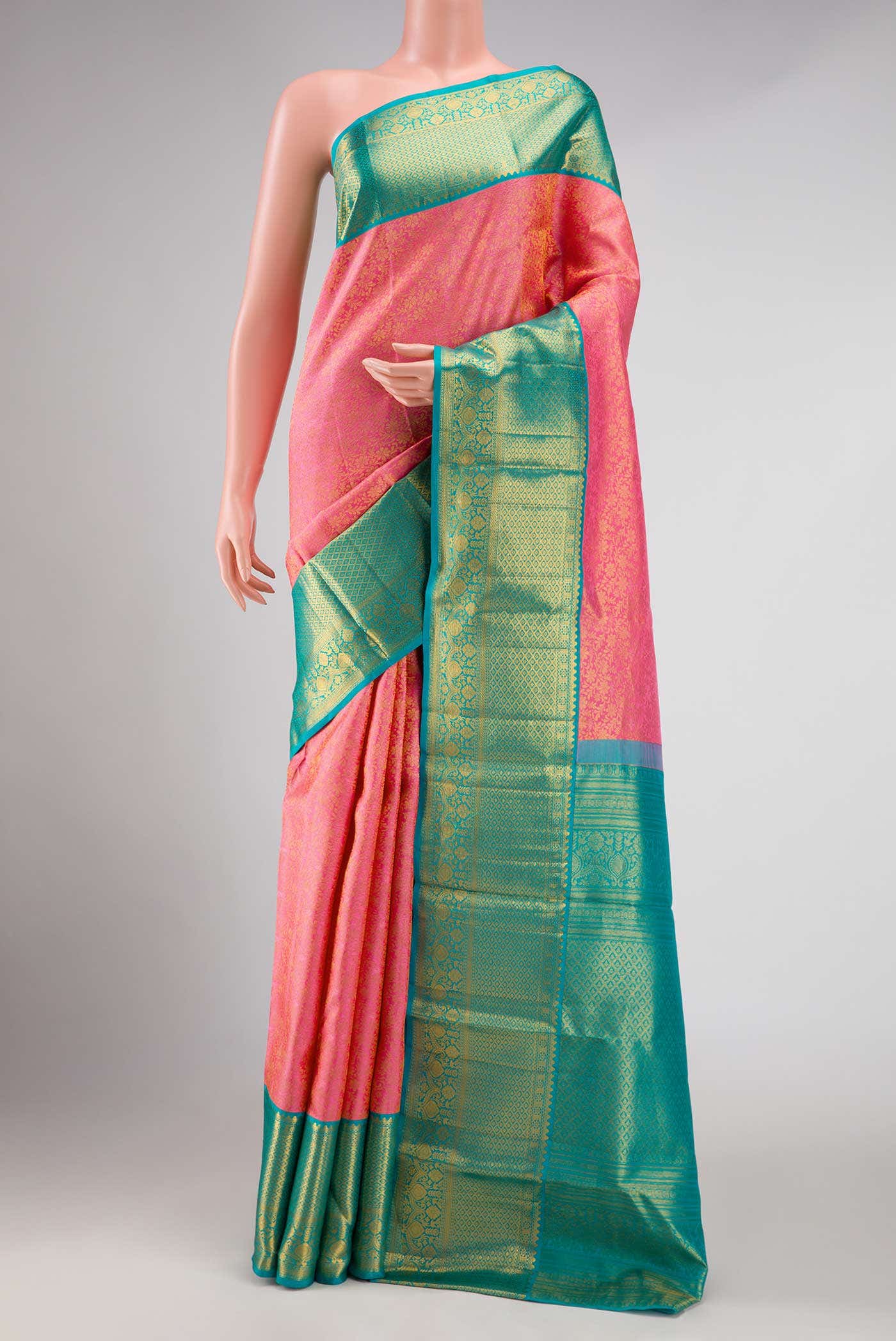 Pink Dual Tone Kanchipuram Silk Saree