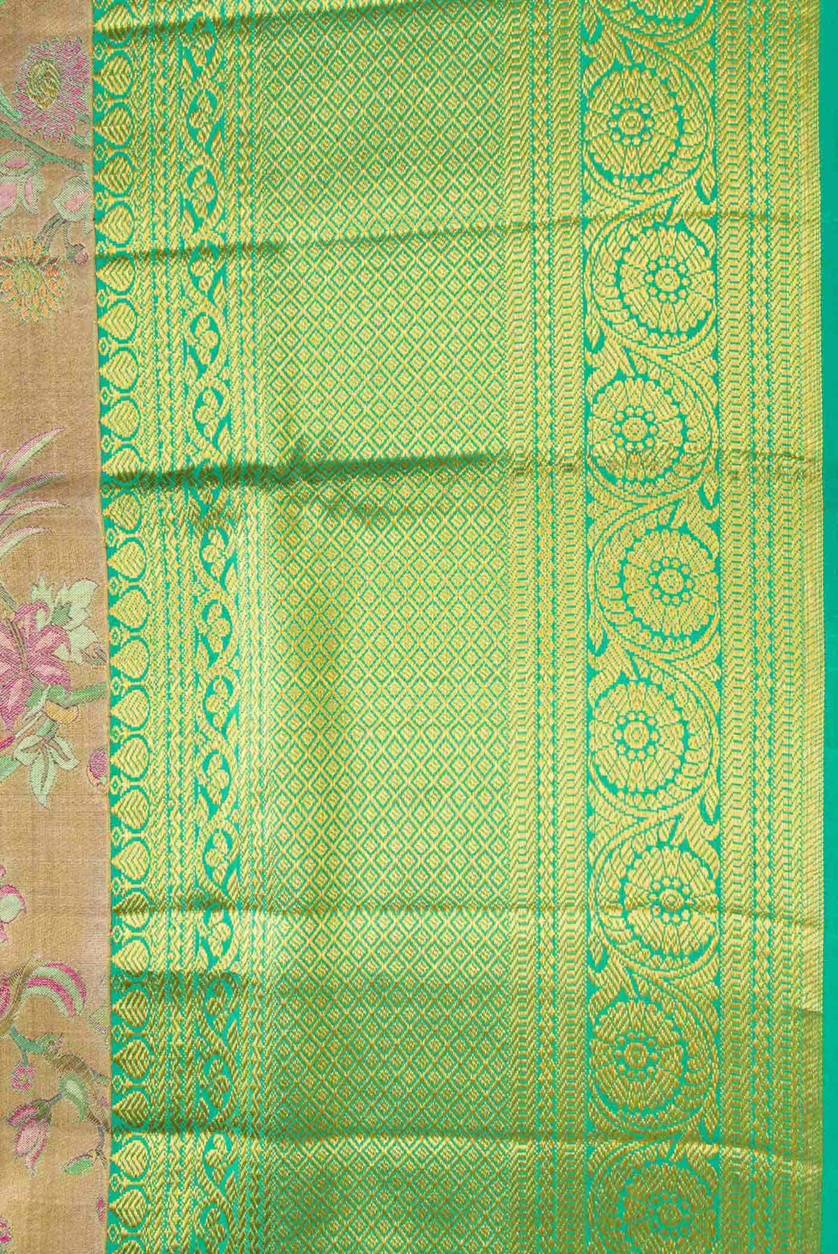Rose Gold Dual Tone Kanchipuram Tissue Silk Saree